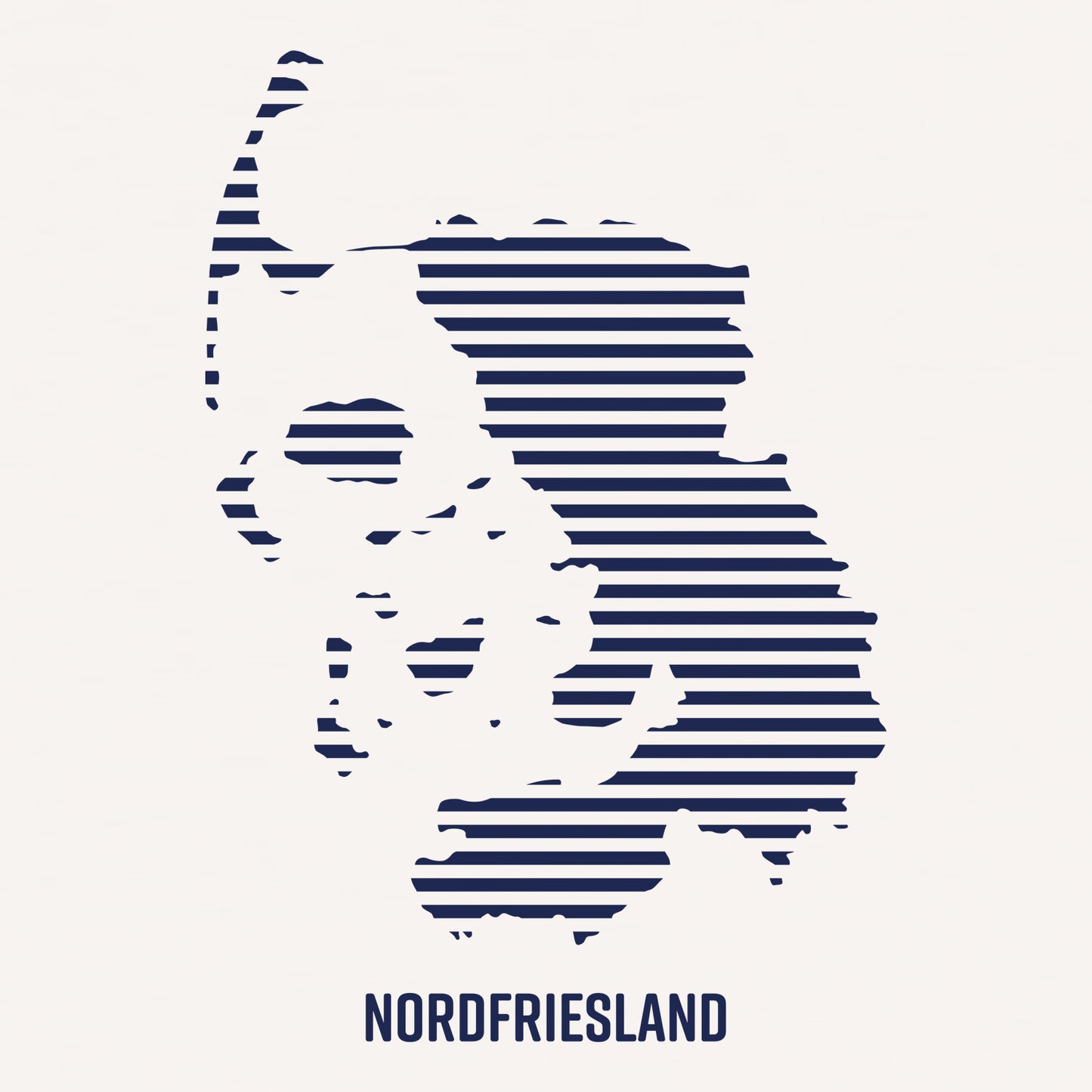 Detailansicht vom Nordfriesland Umriss in dunkelblauen Streifen.