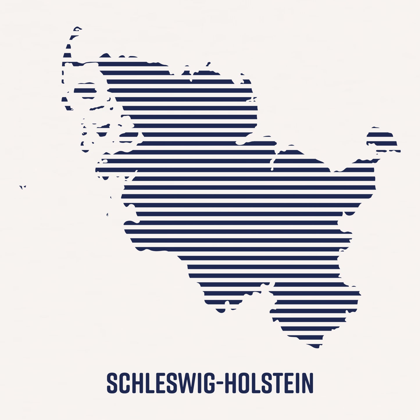 Blaue Detailansicht vom Umriss von Schleswig-Holstein. Darunter steht Schleswig-Holstein.