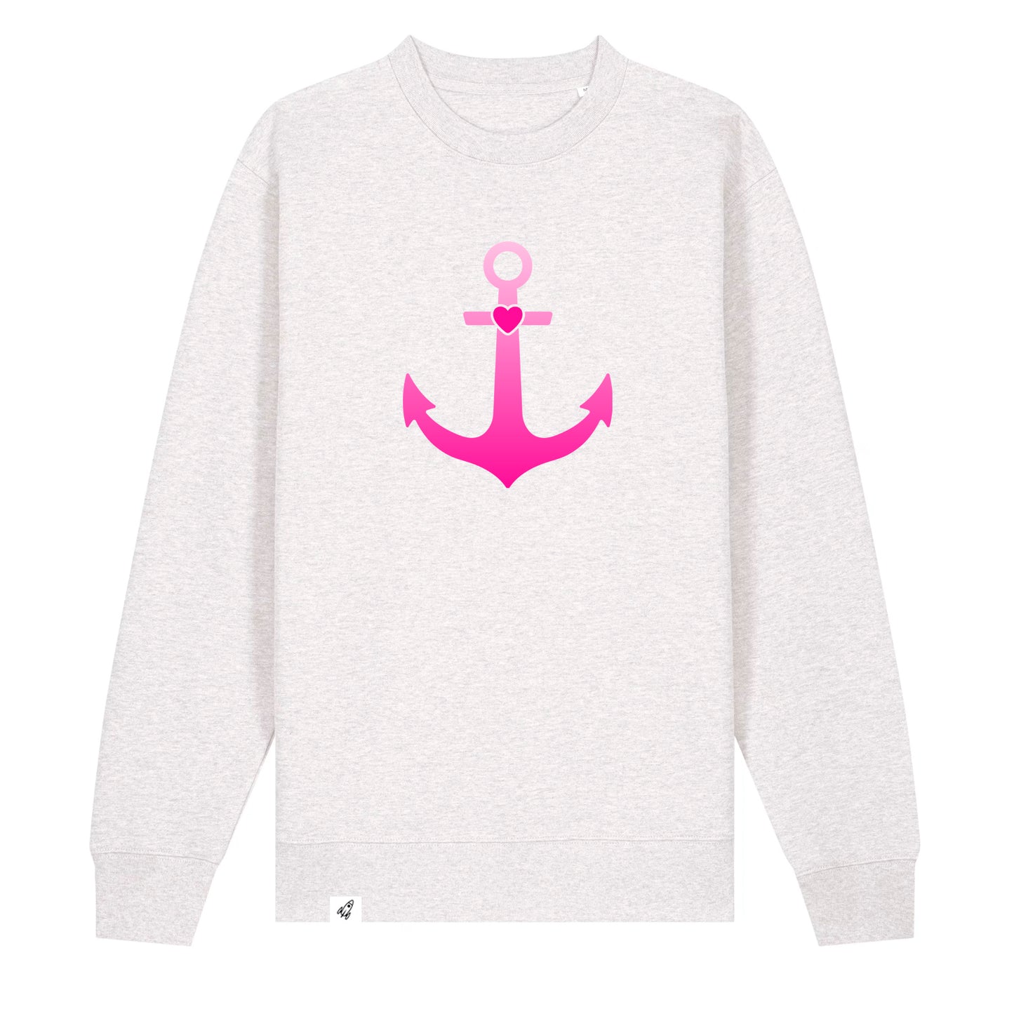 Hellgrauer Unisex Sweater aus der Pinktober Kollektion mit Anker Motiv.