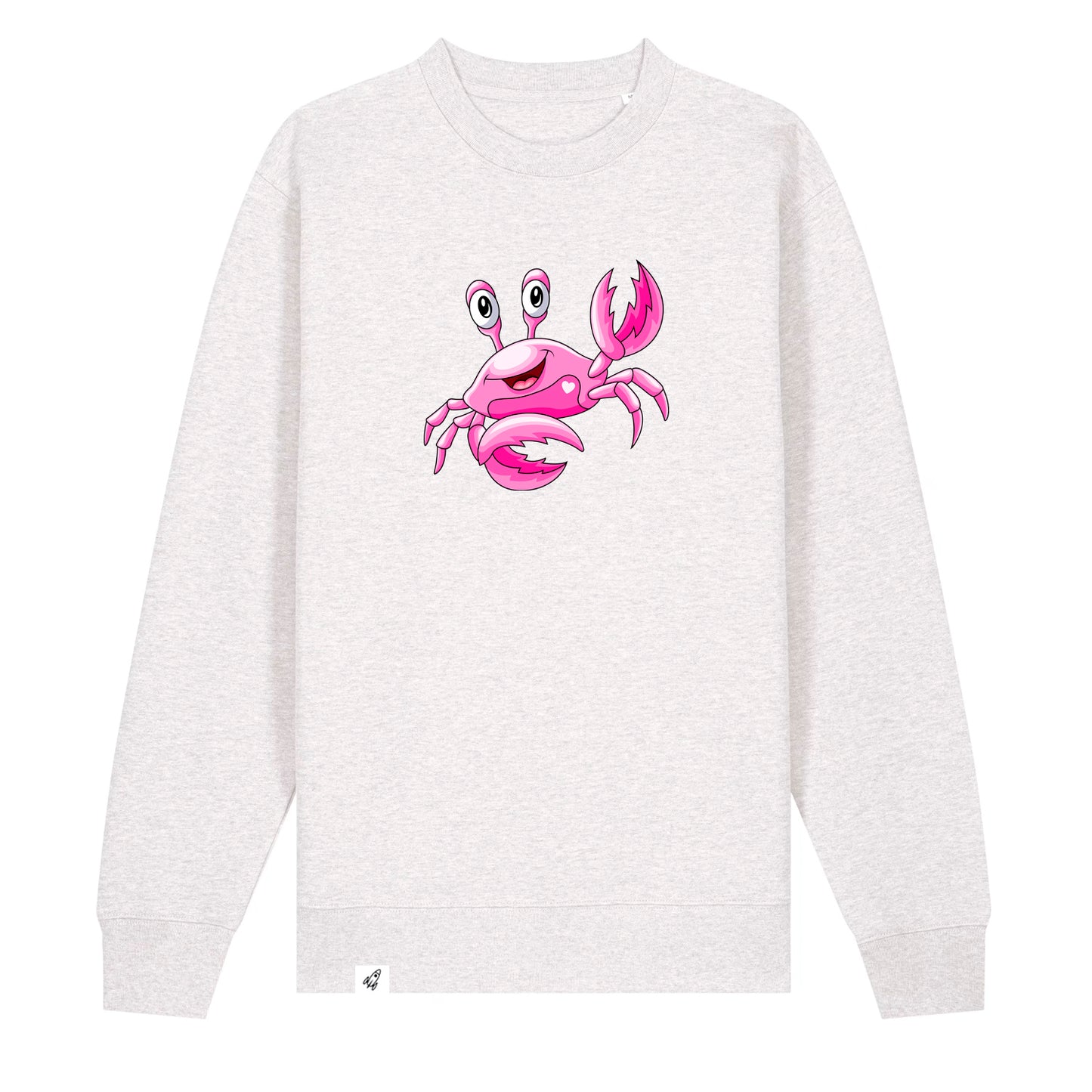 Hellgrauer Unisex Sweater aus der Pinktober Kollektion mit Krebs Motiv.