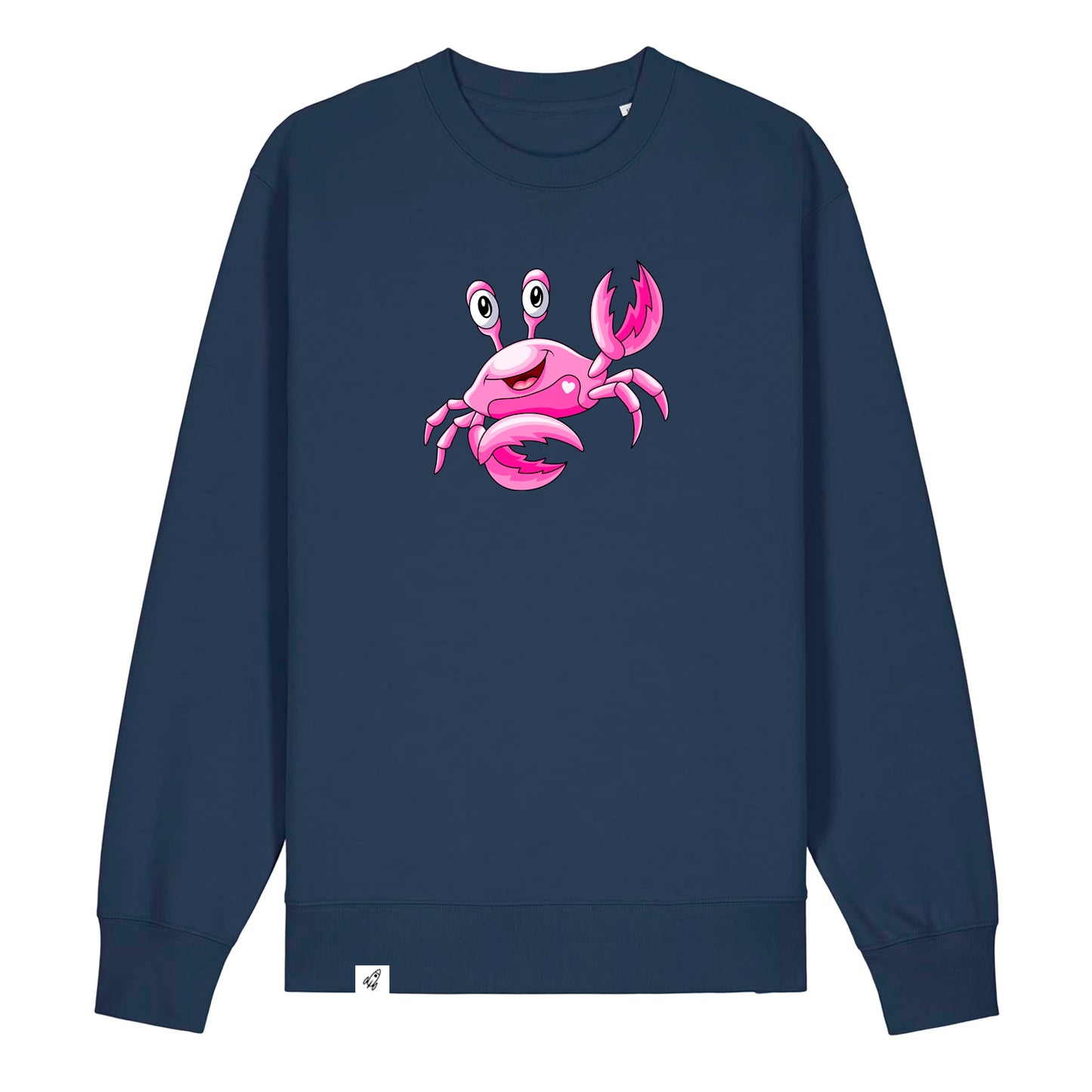 Dunkelblauer Unisex Sweater aus der Pinktober Kollektion mit Krebs Motiv.