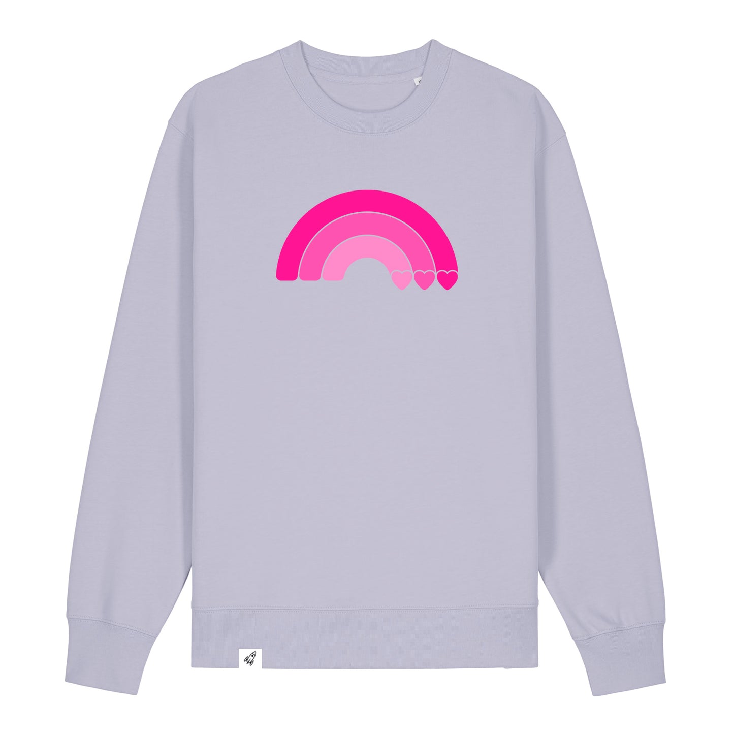Violetter Unisex Sweater aus der Pinktober Kollektion mit Regenbogen Motiv.