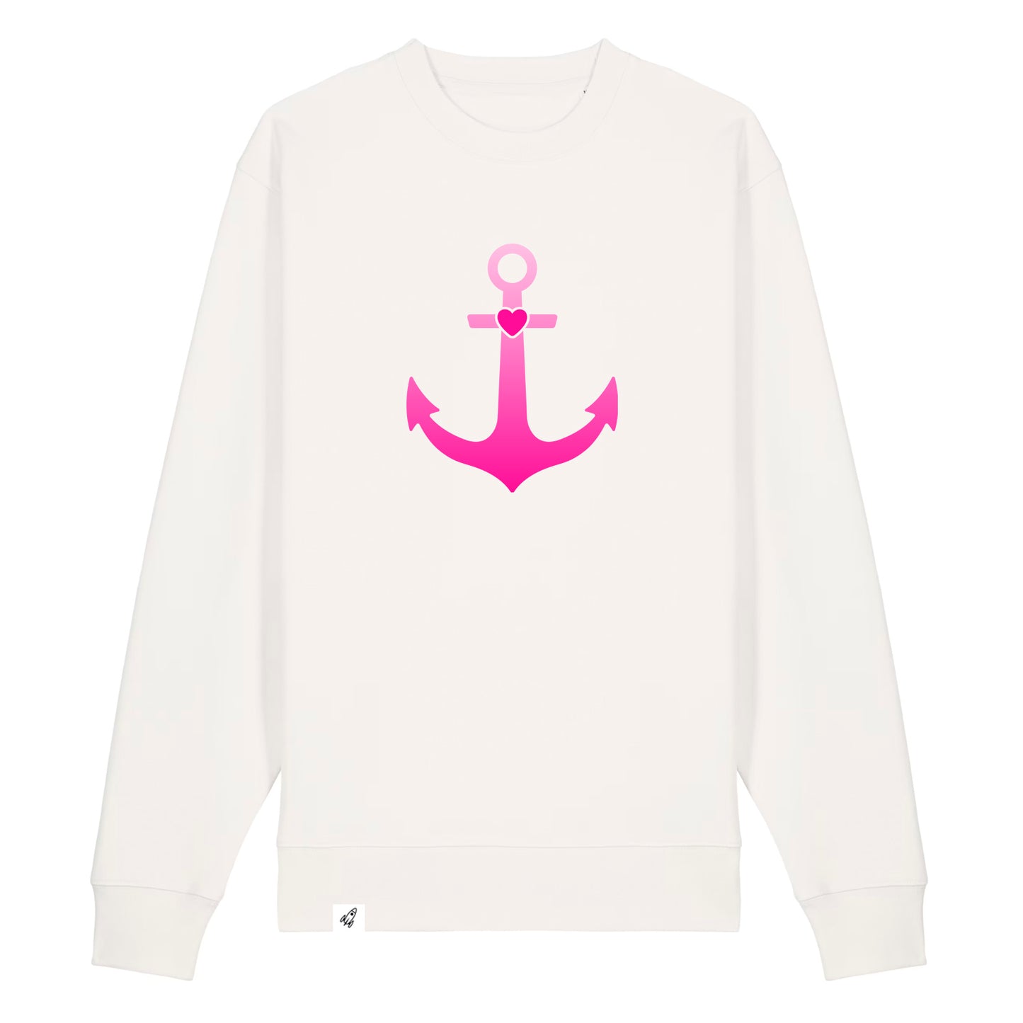 Altweißer Unisex Sweater aus der Pinktober Kollektion mit Anker Motiv.