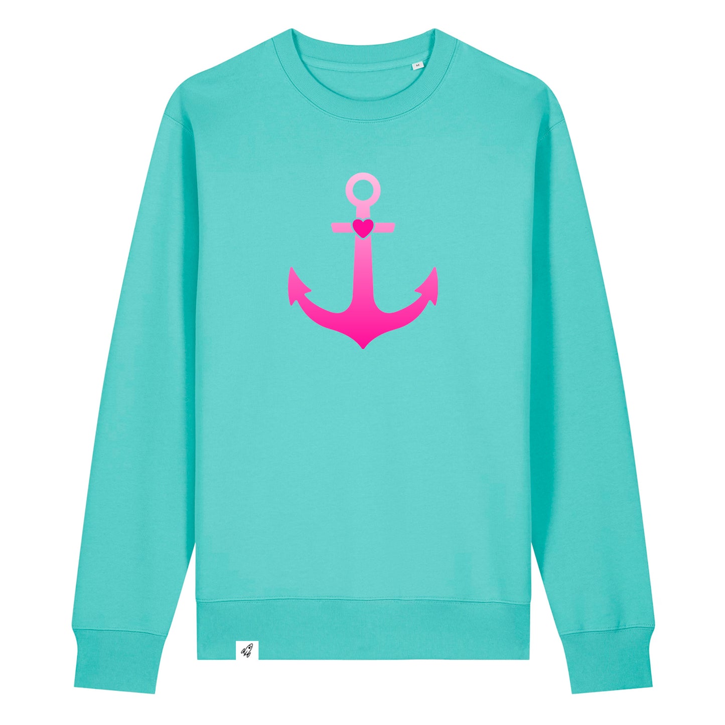 Hellblauer Unisex Sweater aus der Pinktober Kollektion mit Anker Motiv.