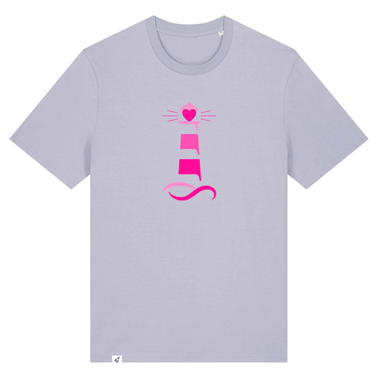 Violettes Unisex T-Shirt aus der Pinktober Kollektion mit Leuchtturm Motiv.