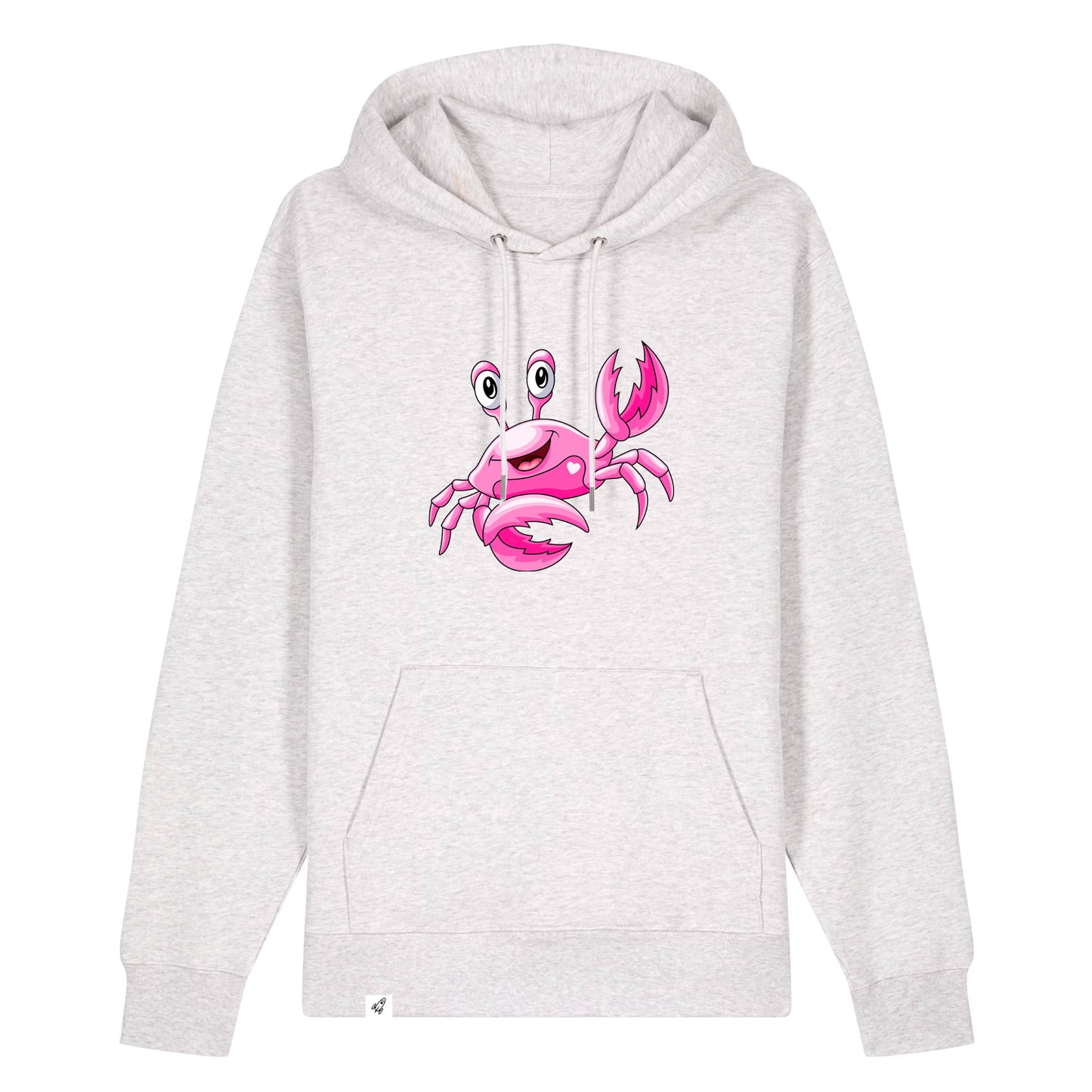 Hellgrauer Unisex Hoodie aus der Pinktober Kollektion mit Krebs Motiv.