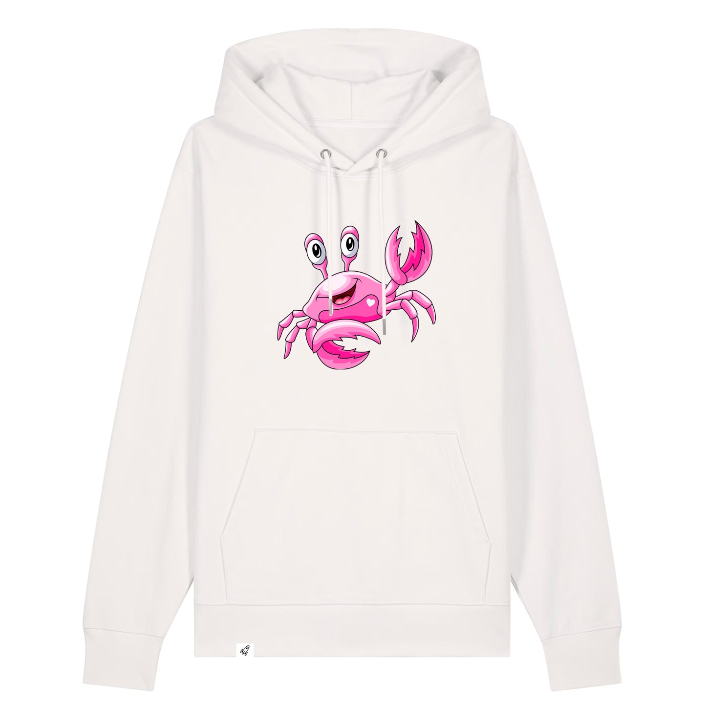Altweißer Unisex Hoodie aus der Pinktober Kollektion mit Krebs Motiv.