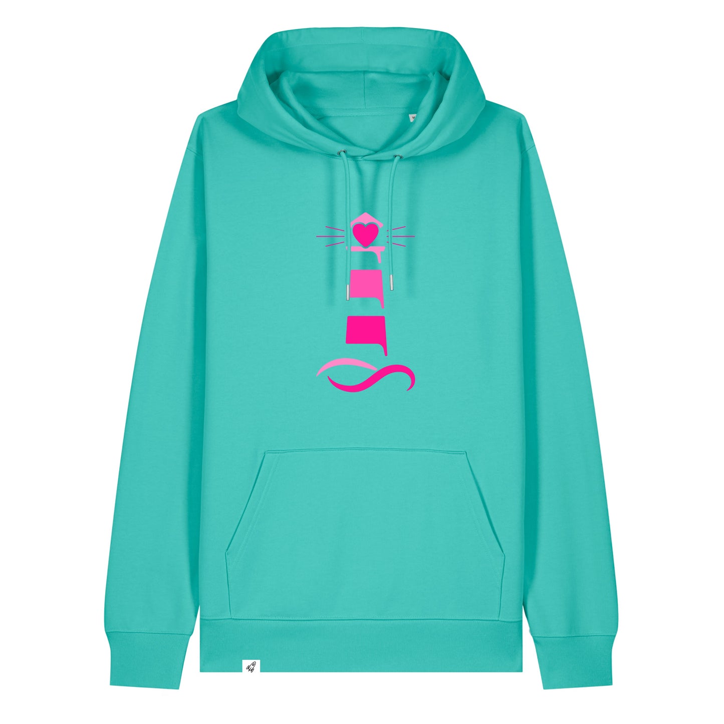 Hellblauer Unisex Hoodie aus der Pinktober Kollektion mit Leuchtturm Motiv.