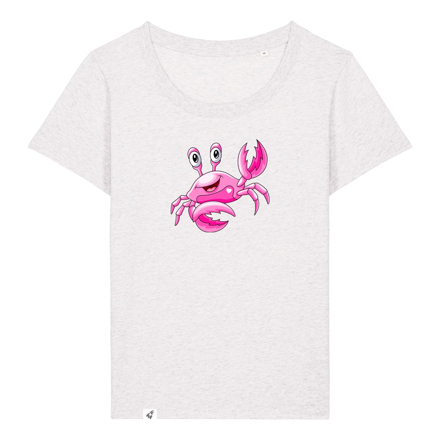 Hellgraues Damen T-Shirt aus der Pinktober Kollektion mit Krebs Motiv.