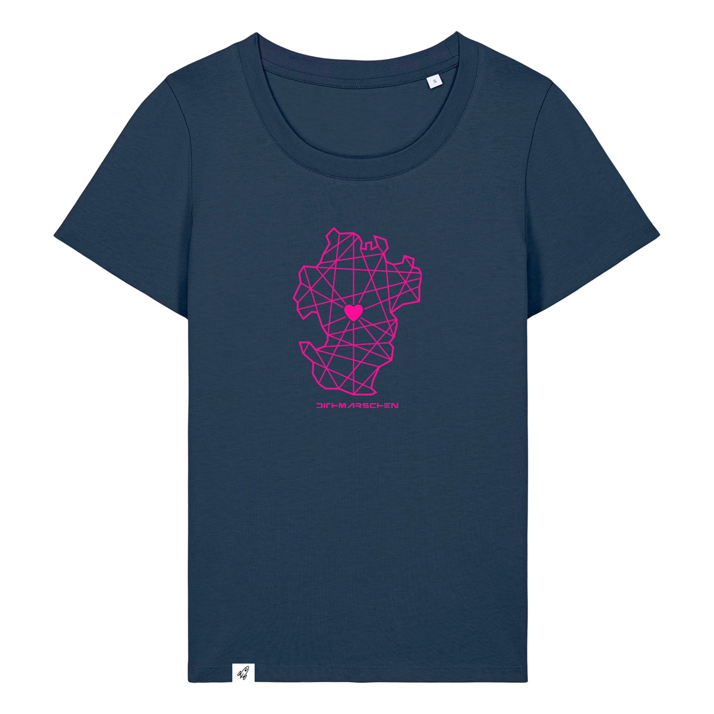 Dunkelblaues Damen T-Shirt aus der Pinktober Kollektion mit Dithmarschen Motiv.