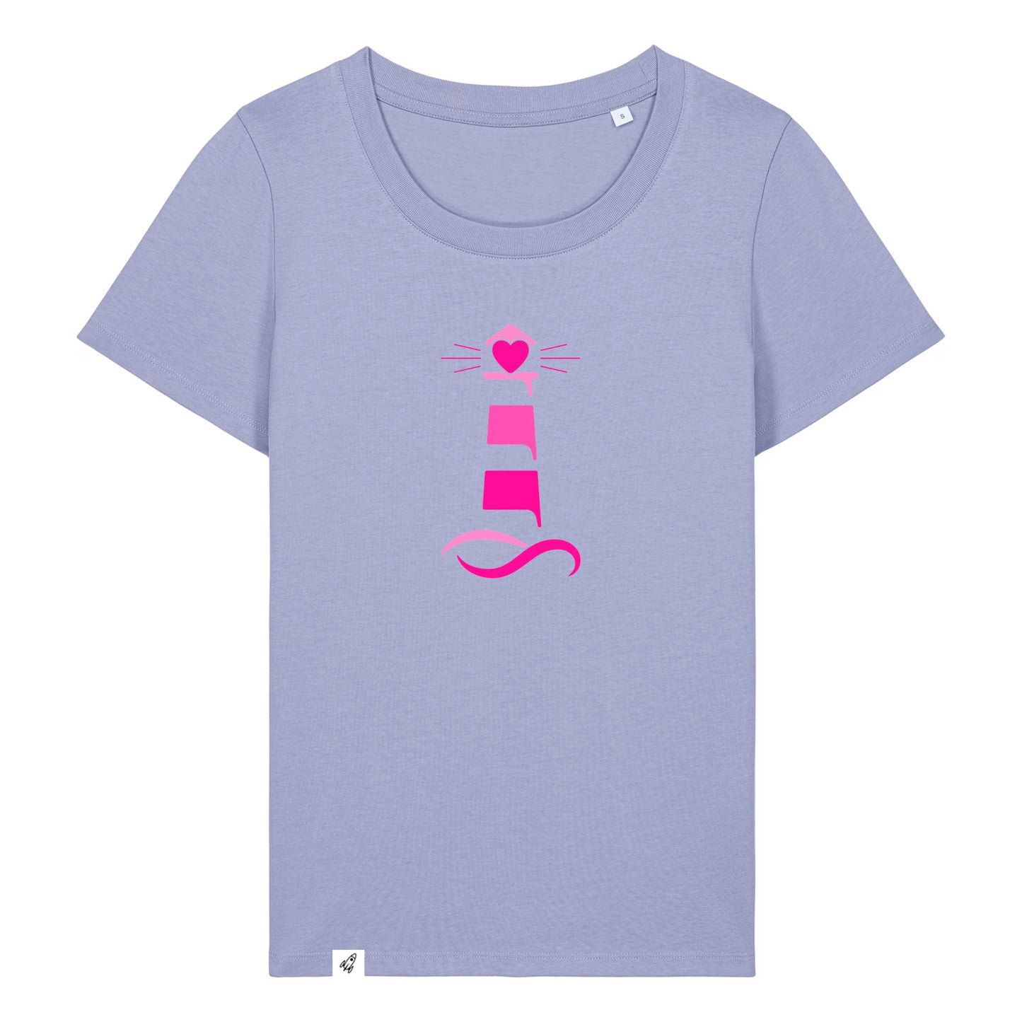 Violettes Damen T-Shirt aus der Pinktober Kollektion mit Leuchtturm Motiv.