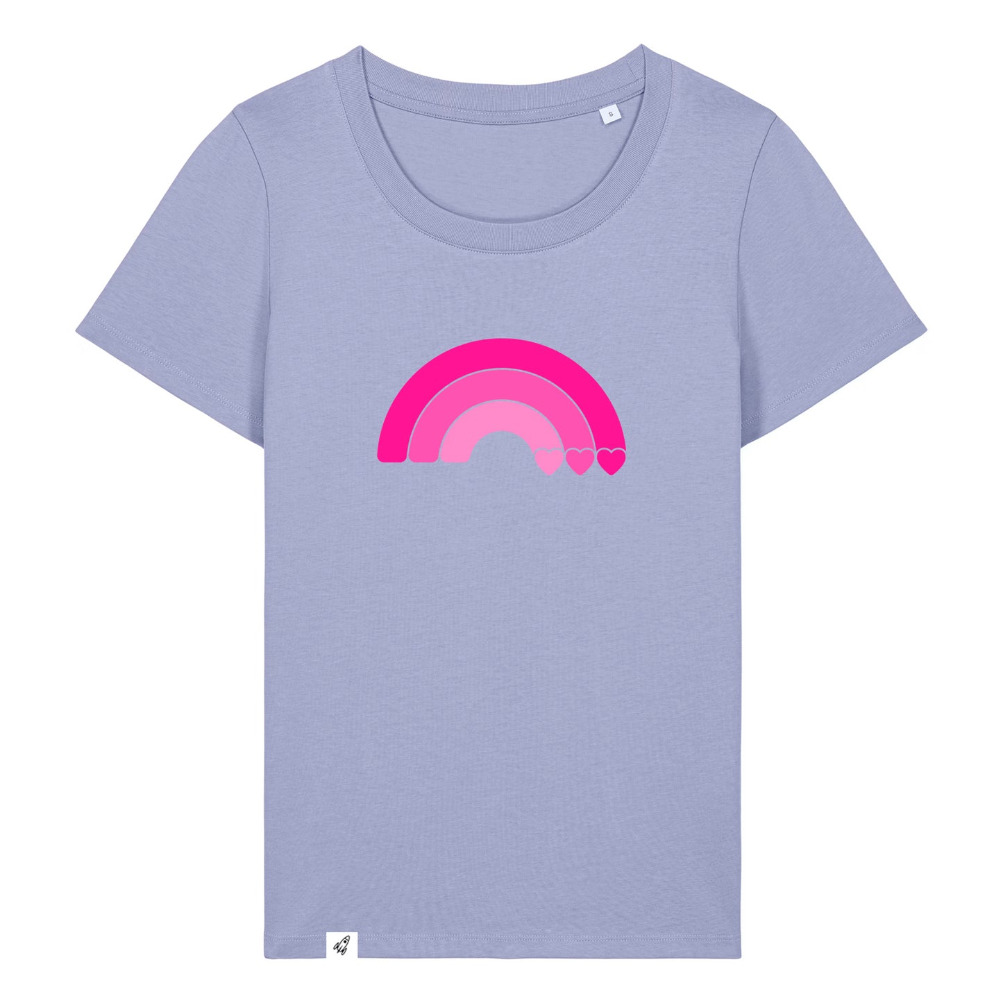 Violettes Damen T-Shirt aus der Pinktober Kollektion mit Regenbogen Motiv.