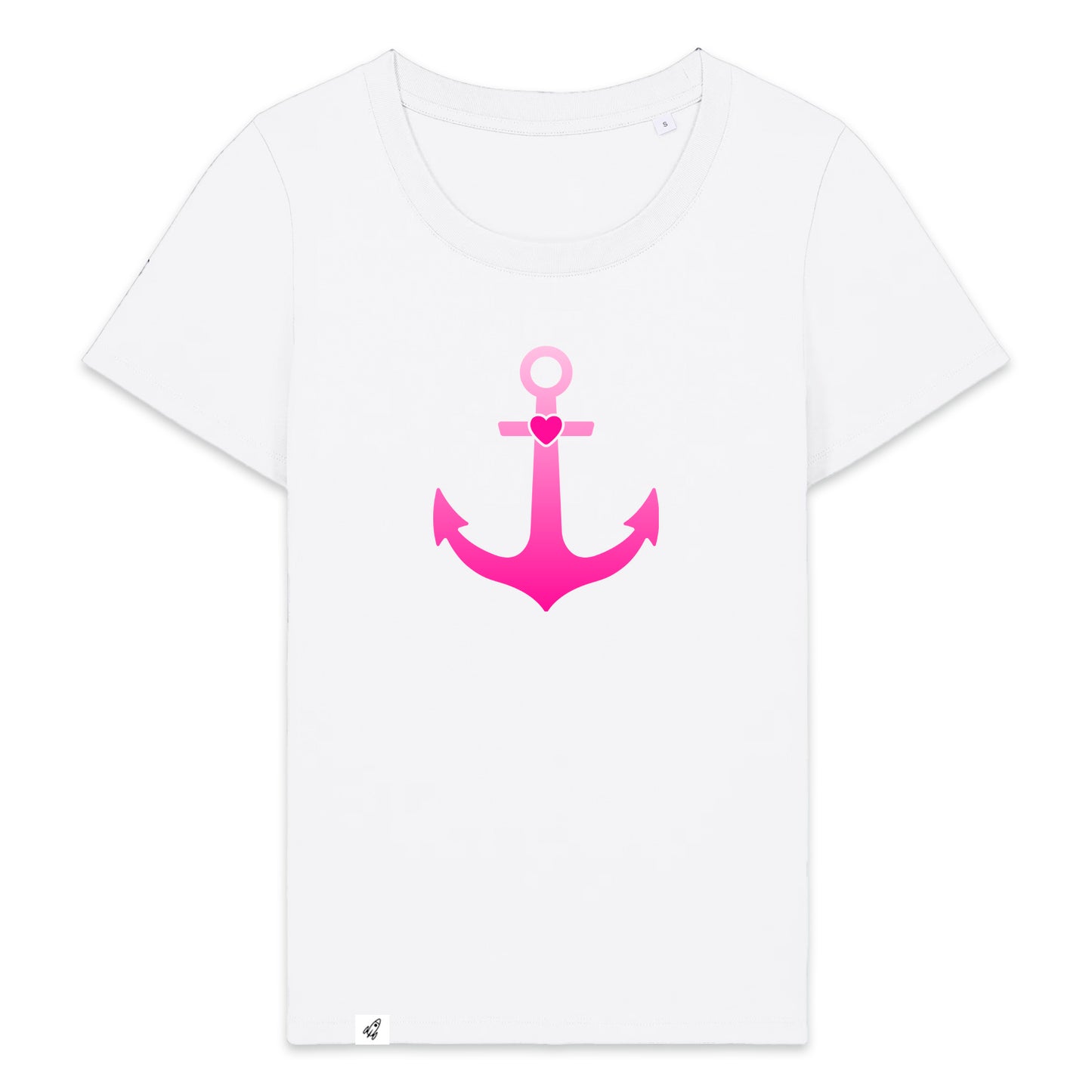 Weißes Damen T-Shirt aus der Pinktober Kollektion mit Anker Motiv.