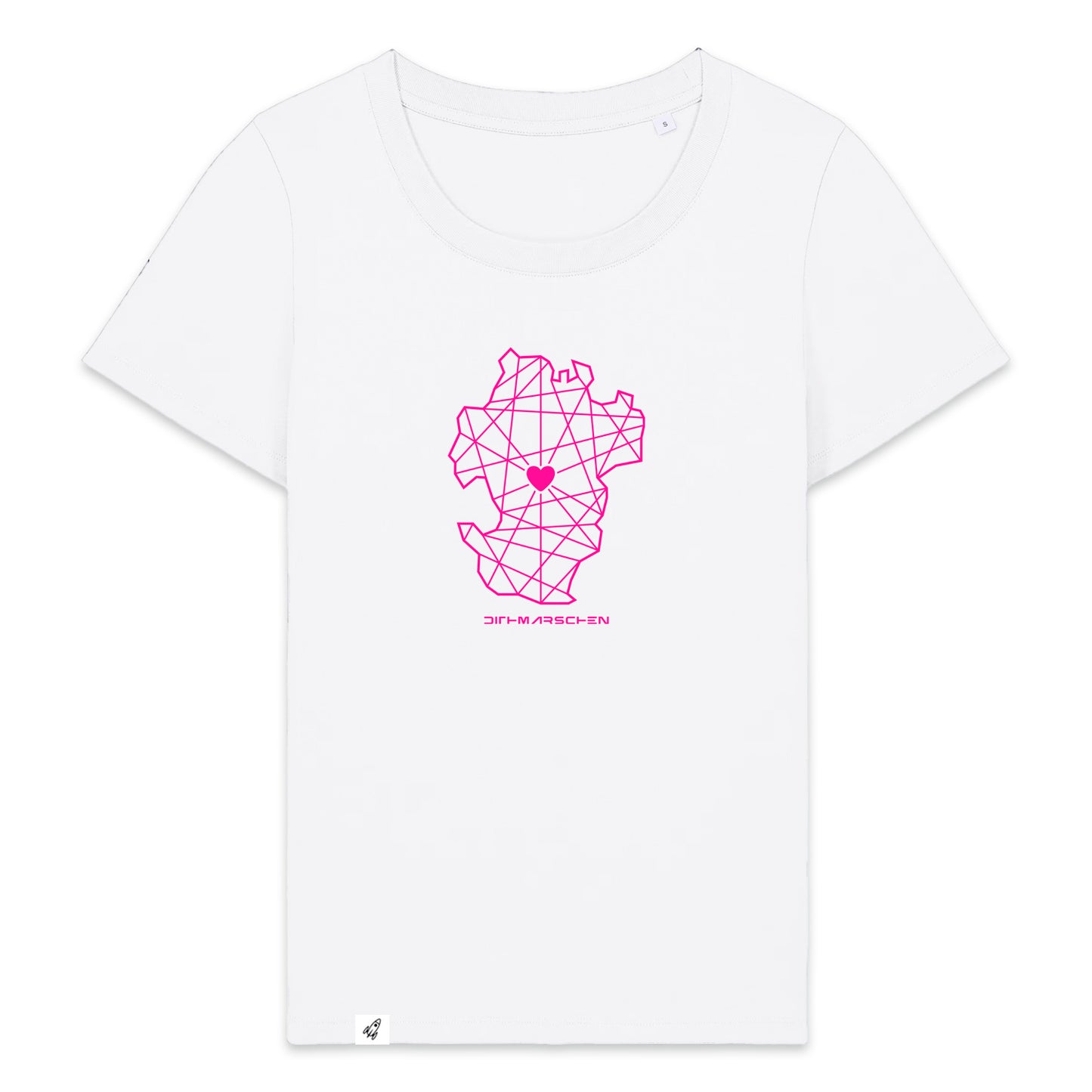 Weißes Damen T-Shirt aus der Pinktober Kollektion mit Dithmarschen Motiv.