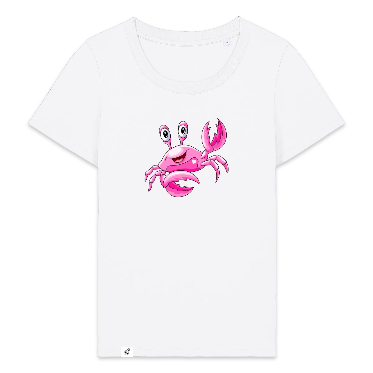 Weißes Damen T-Shirt aus der Pinktober Kollektion mit Krebs Motiv.