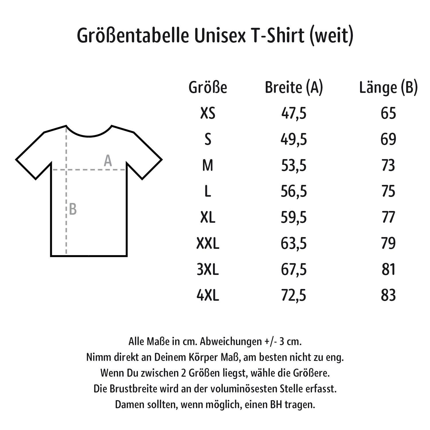 Größentabelle Unisex T-Shirt