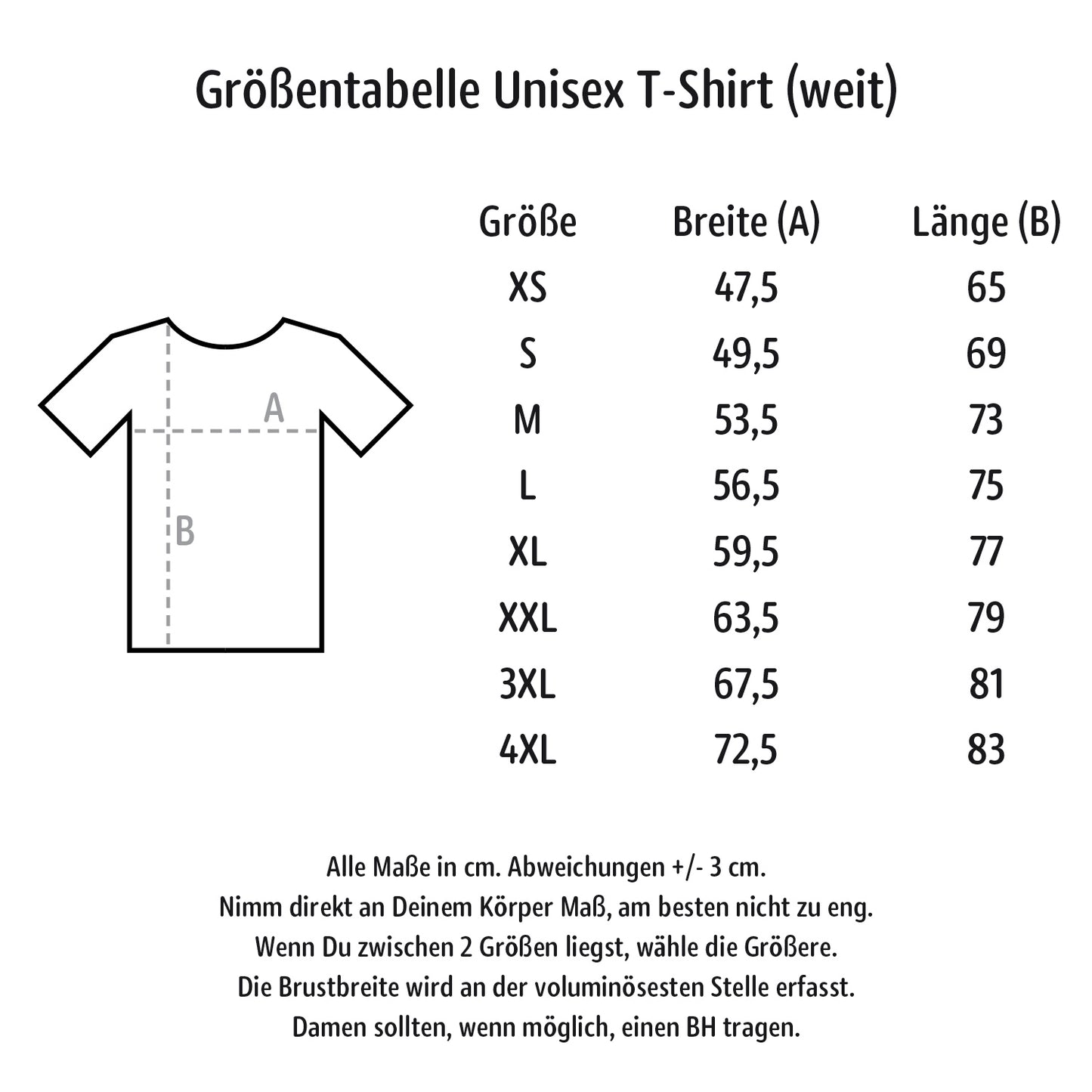 Größentabelle Unisex T-Shirt