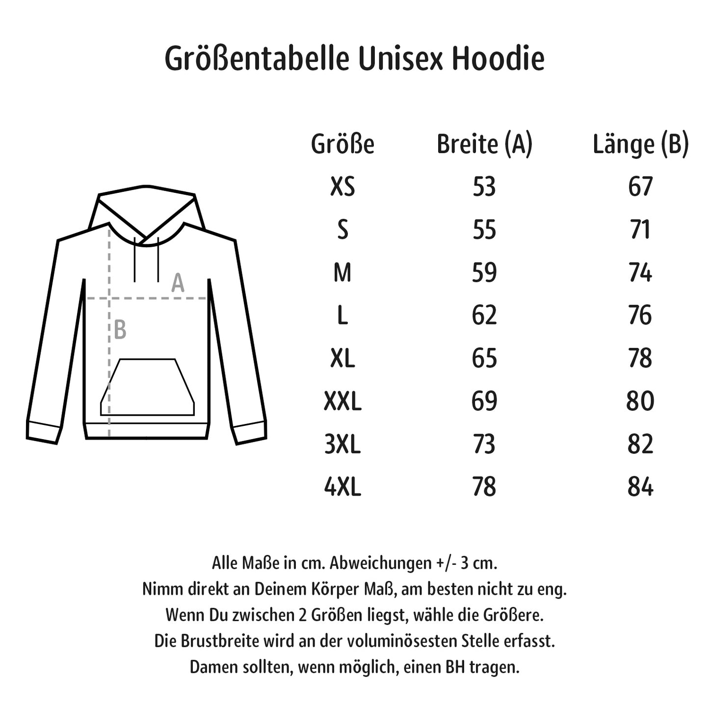 Größentabelle Hoodie