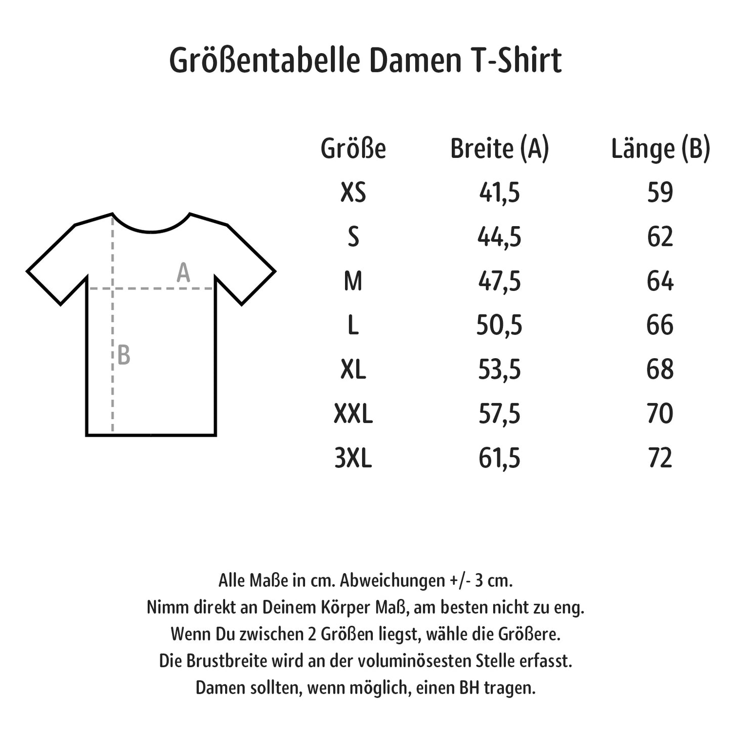 Größentabelle Damen T-Shirt