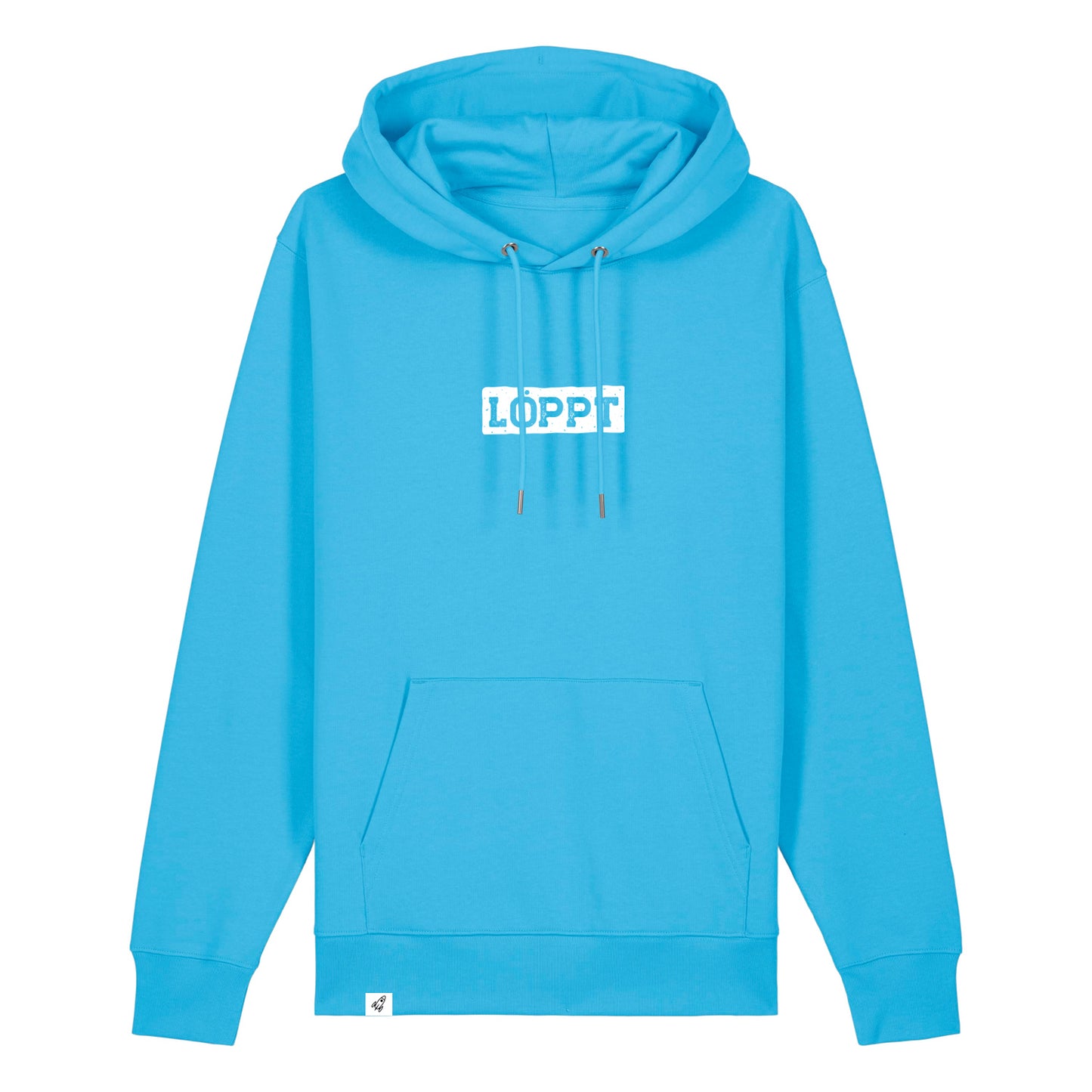 Hellblauer Hoodie mit dem Spruch Löppt auf der Brust.