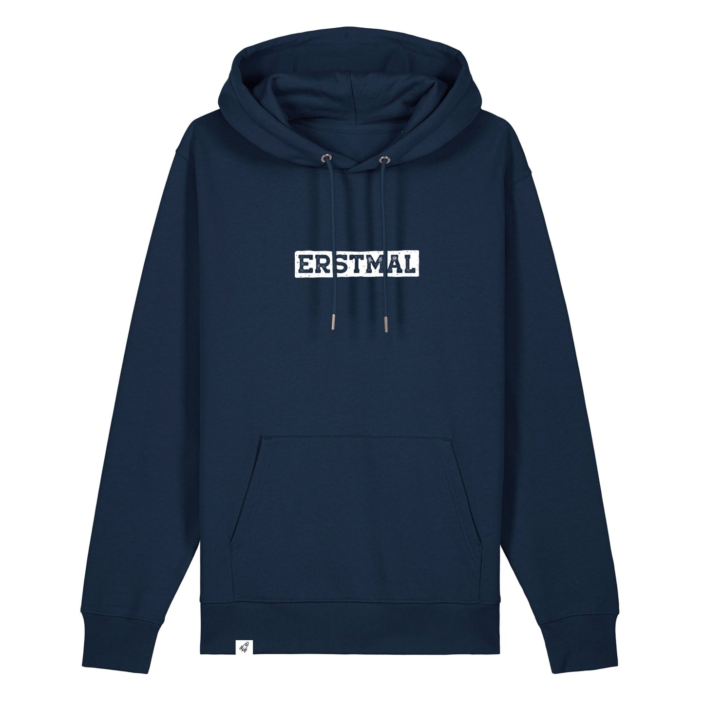 Dunkelblauer Hoodie mit dem Spruch Erstmal auf der Brust.