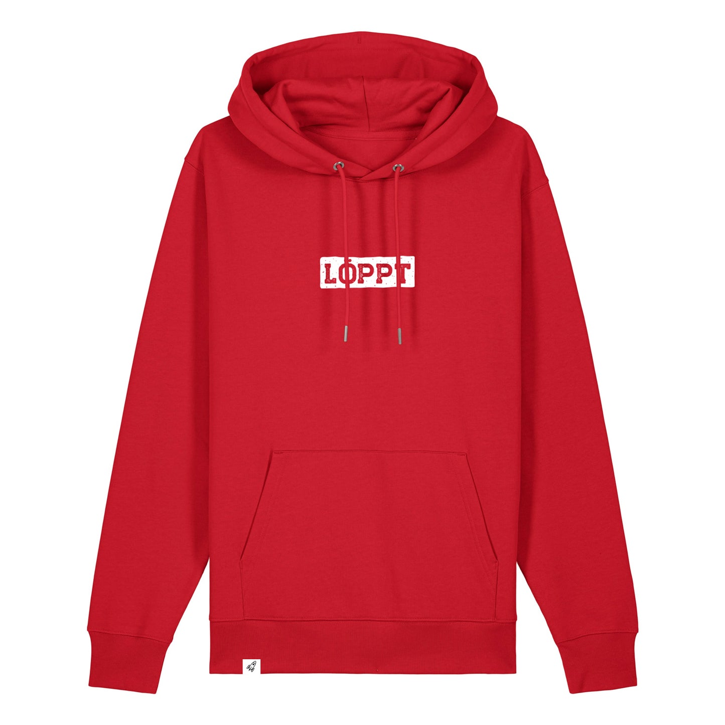 Roter Hoodie mit dem Spruch Löppt auf der Brust.