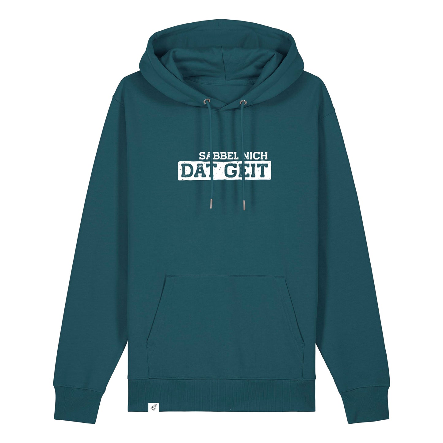 Hoodie in Petrolfarben mit dem Spruch Sabbel nich dat geit.