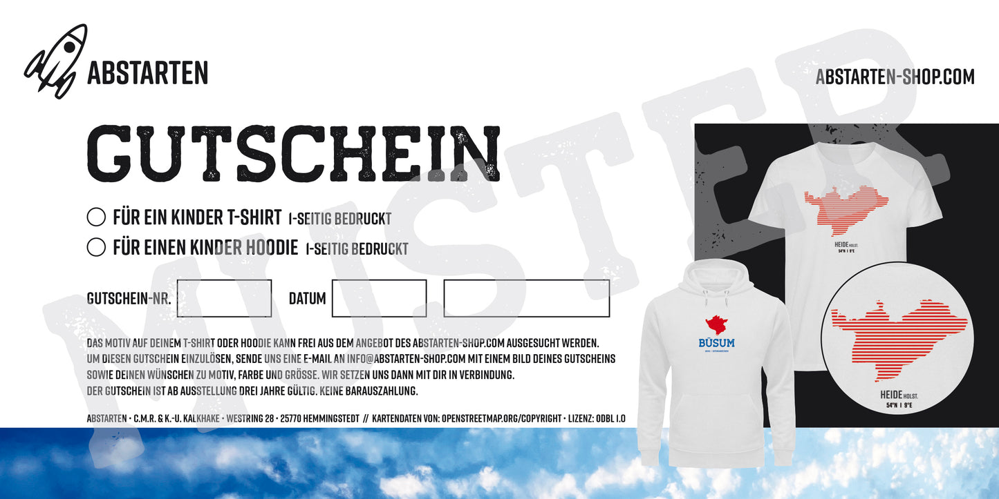 Gutschein Kinder T-Shirt / 1-seitig bedruckt