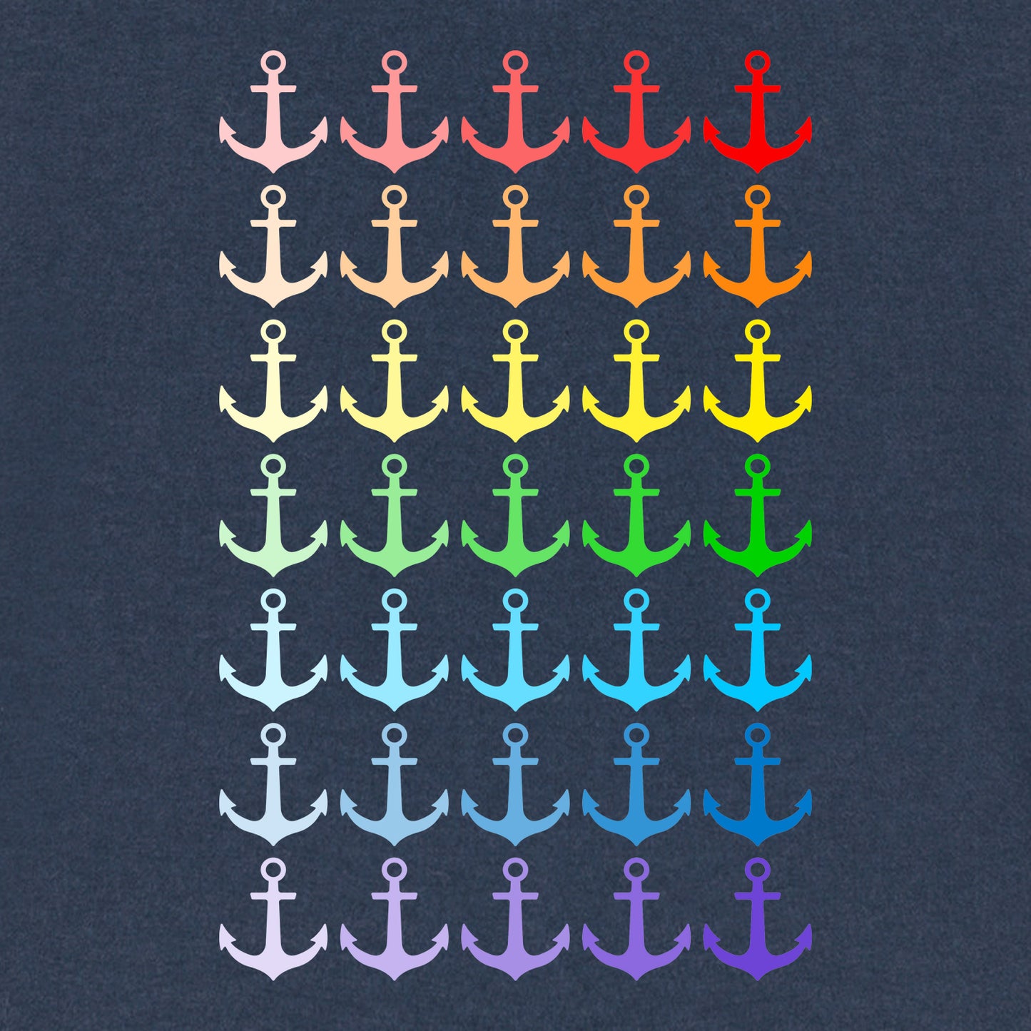 Detailansicht vom Motiv vieler bunter Anker in Regenbogenfarben.