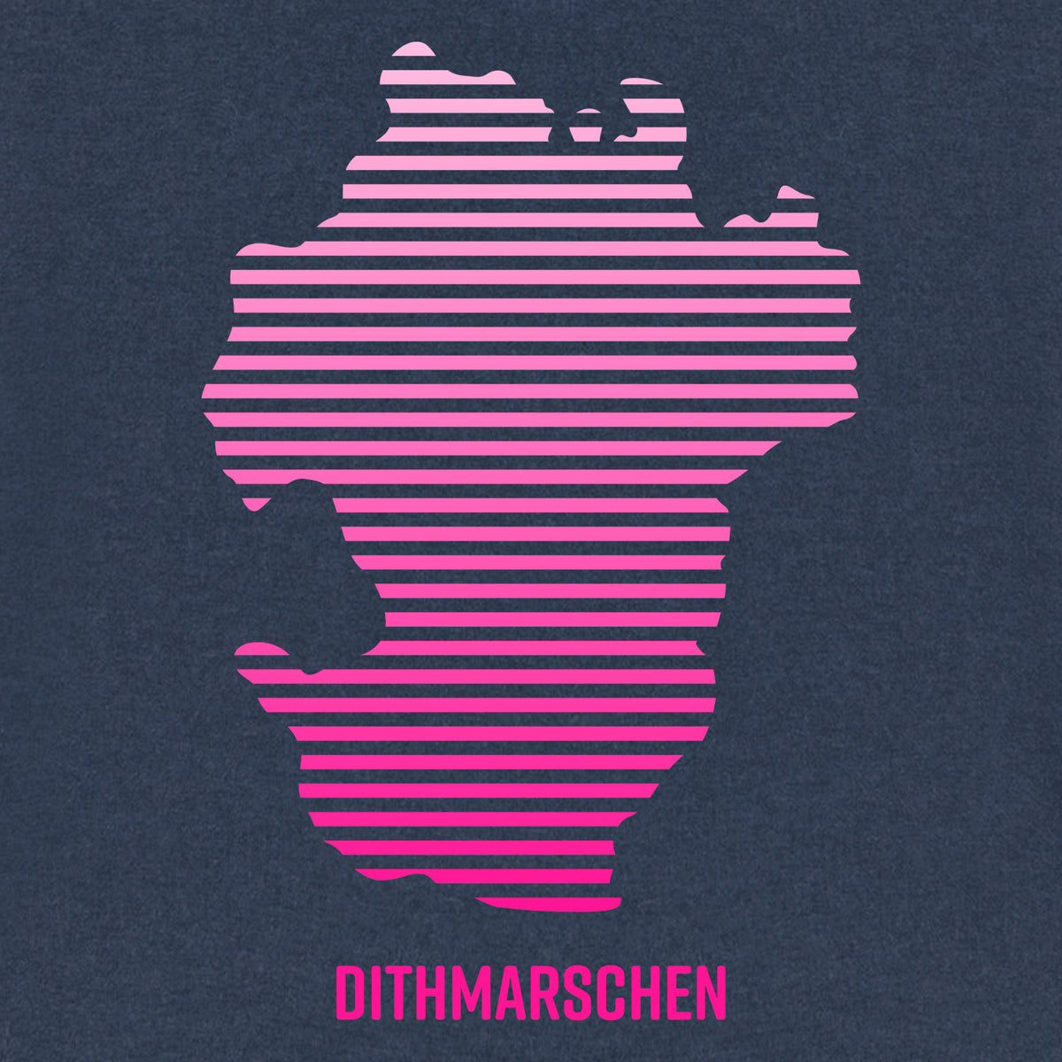 Detailansicht vom Motiv: in pinken Streifen der Umriss von Dithmarschen. Unter dem Umriss steht Dithmarschen.