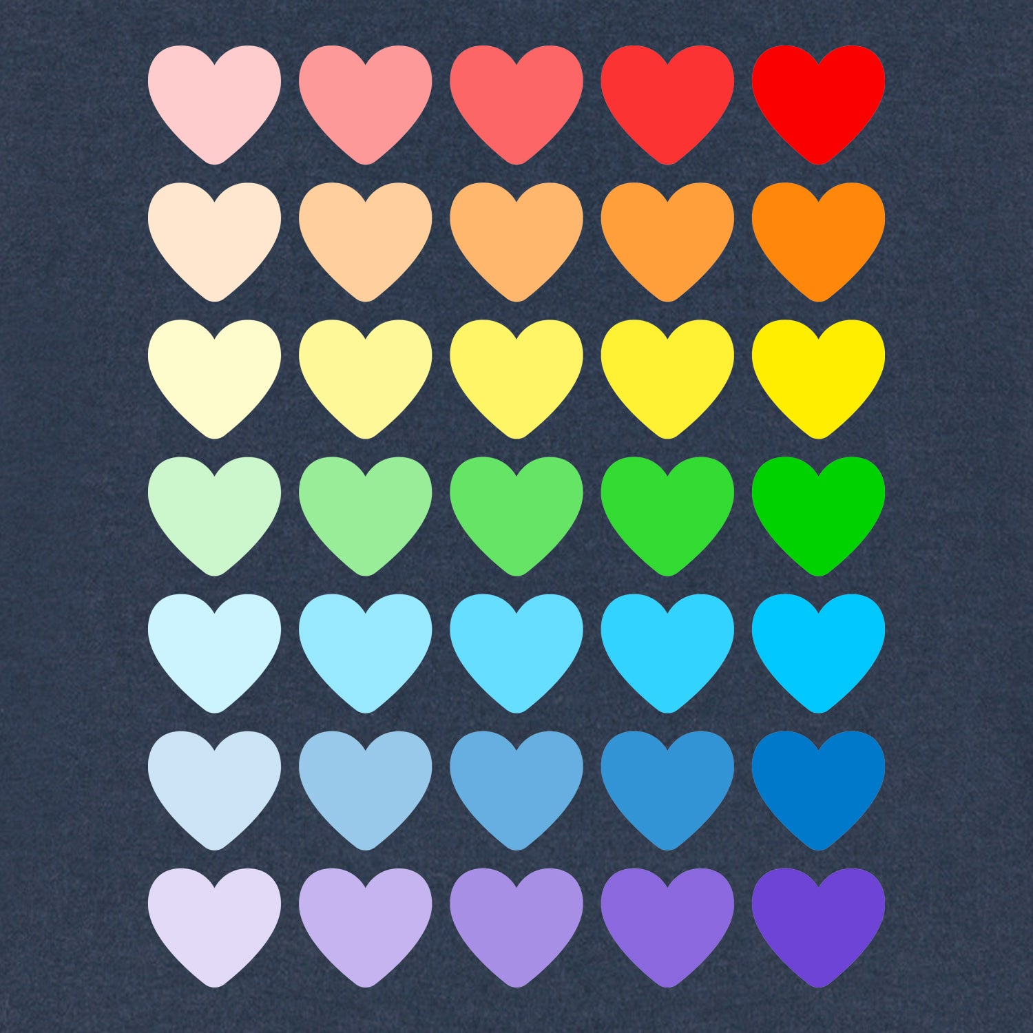 Detailansicht vom Motiv vieler bunter Herzen in Regenbogenfarben.