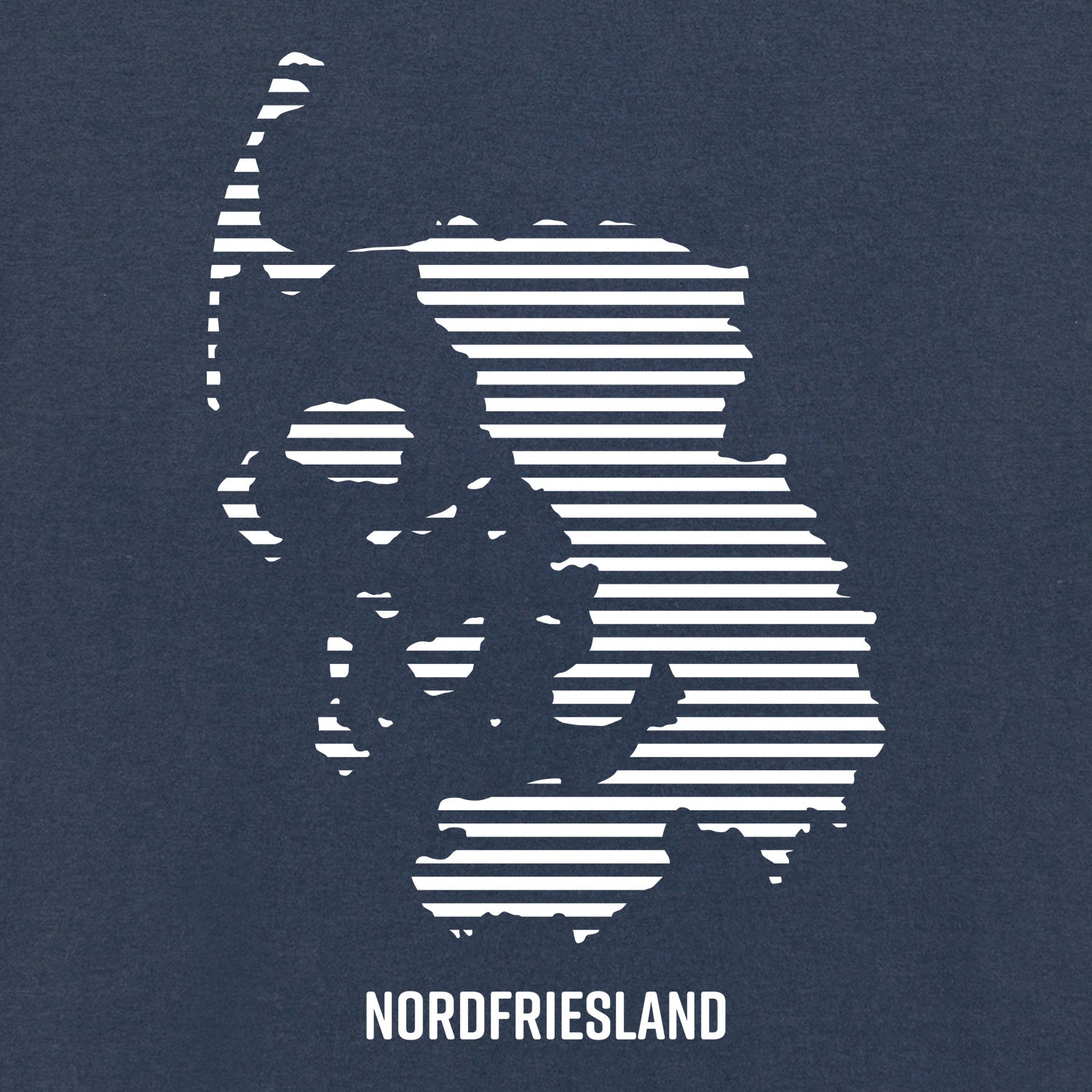 Detailansicht vom Nordfriesland Umriss in weißen Streifen.