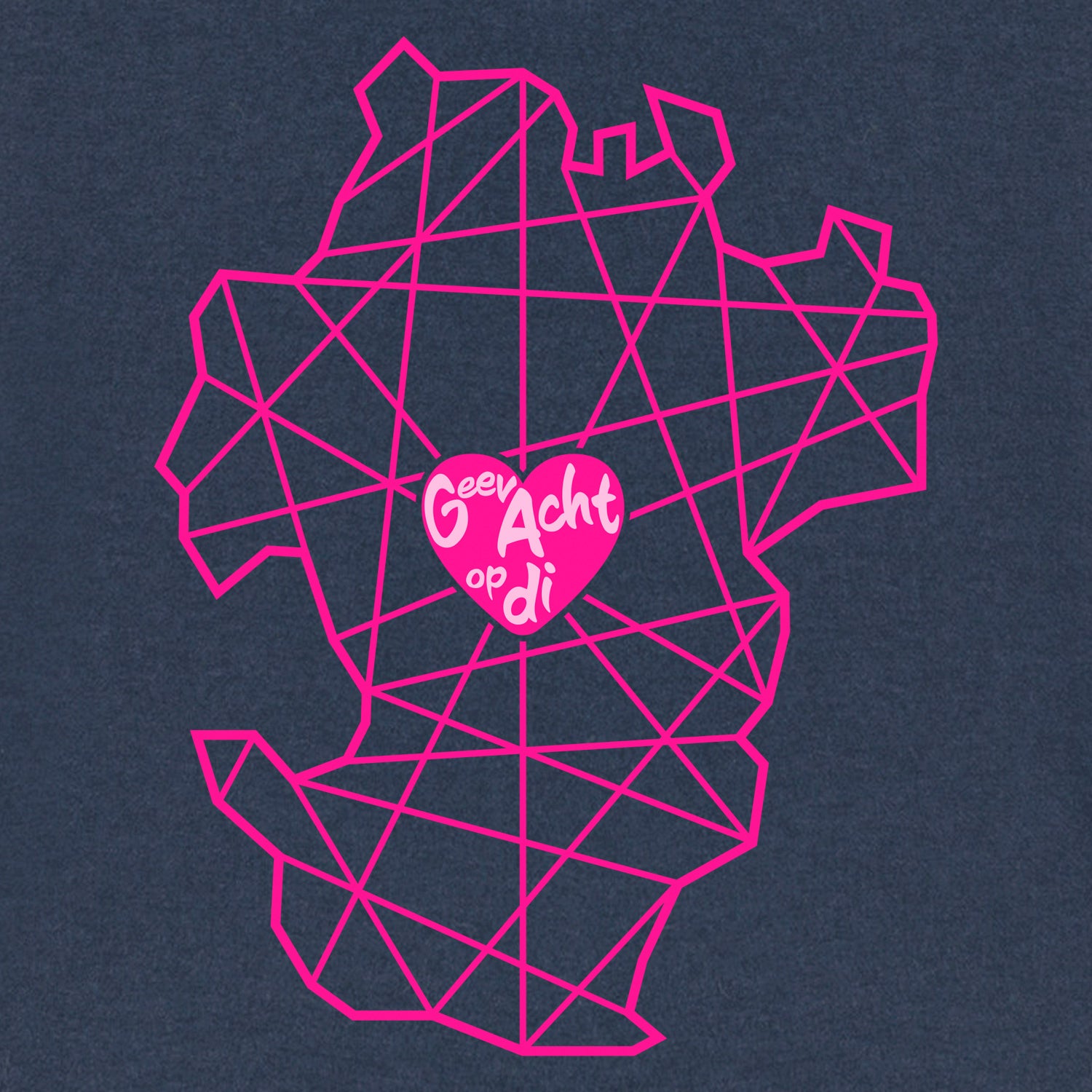 Ansicht aus der Pinktober Kollektion mit Dithmarschen Motiv. In dem Herz steht auf Plattdeutsch Geev Acht op di.