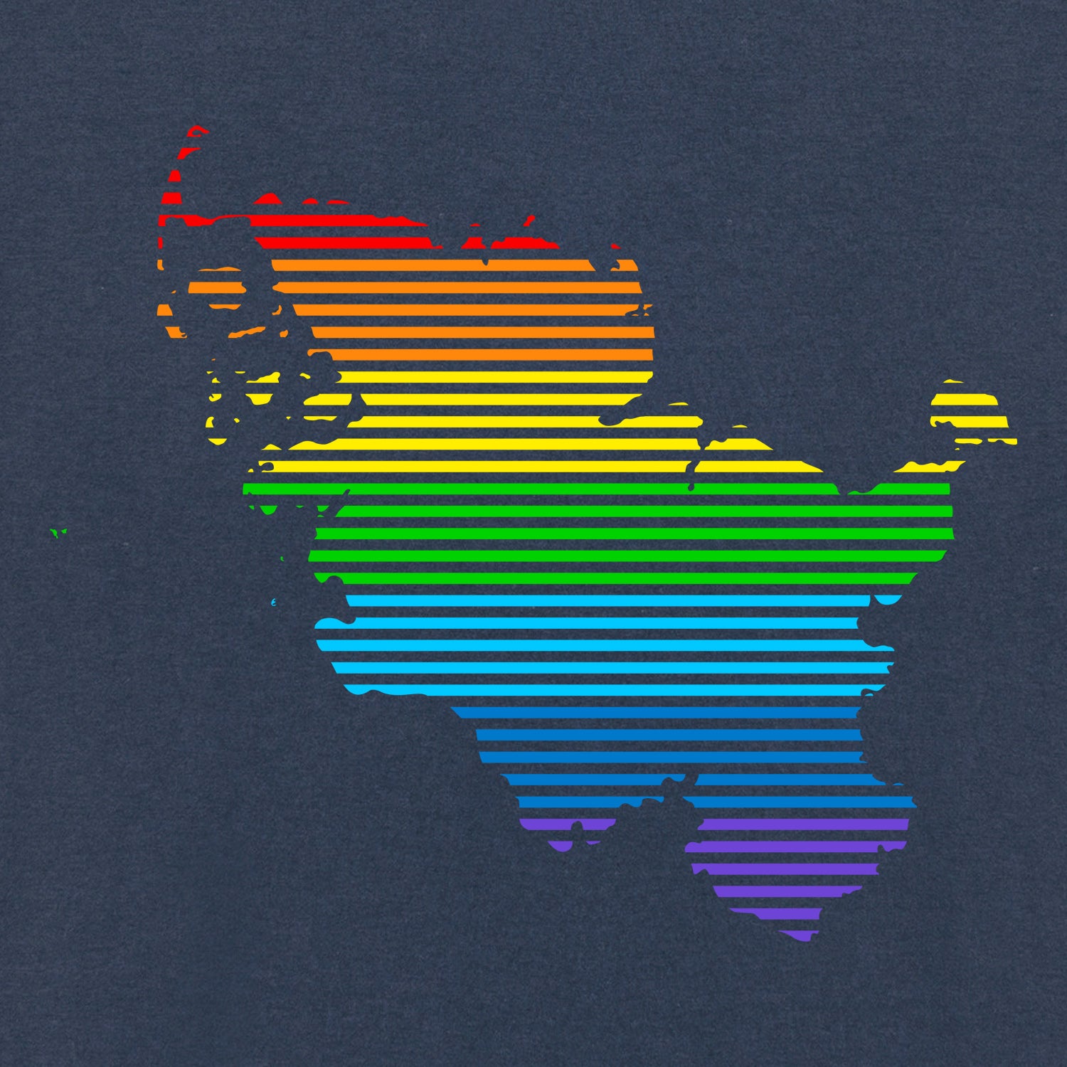 Detailansicht vom Schleswig-Holstein Umriss in Linien und Regenbogenfarben.