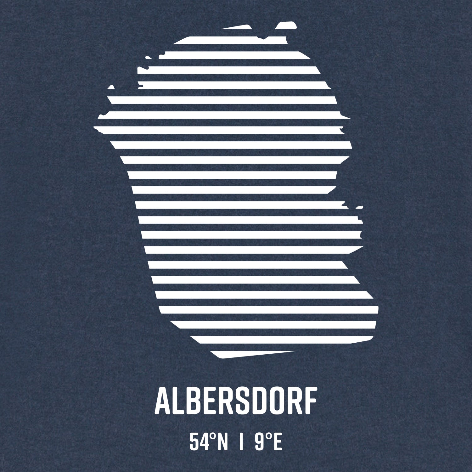 Detailansicht vom Umriss von Albersdorf. Darunter steht Albersdorf 54° N und 9° E.