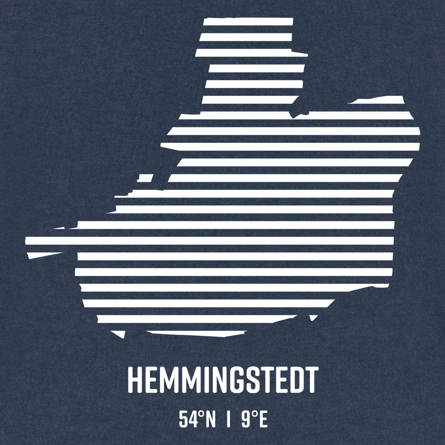 Ansicht in weißen Streifen vom Umriss Hemmingstedt. Darunter steht Hemmingstedt 54° N und 9° E.