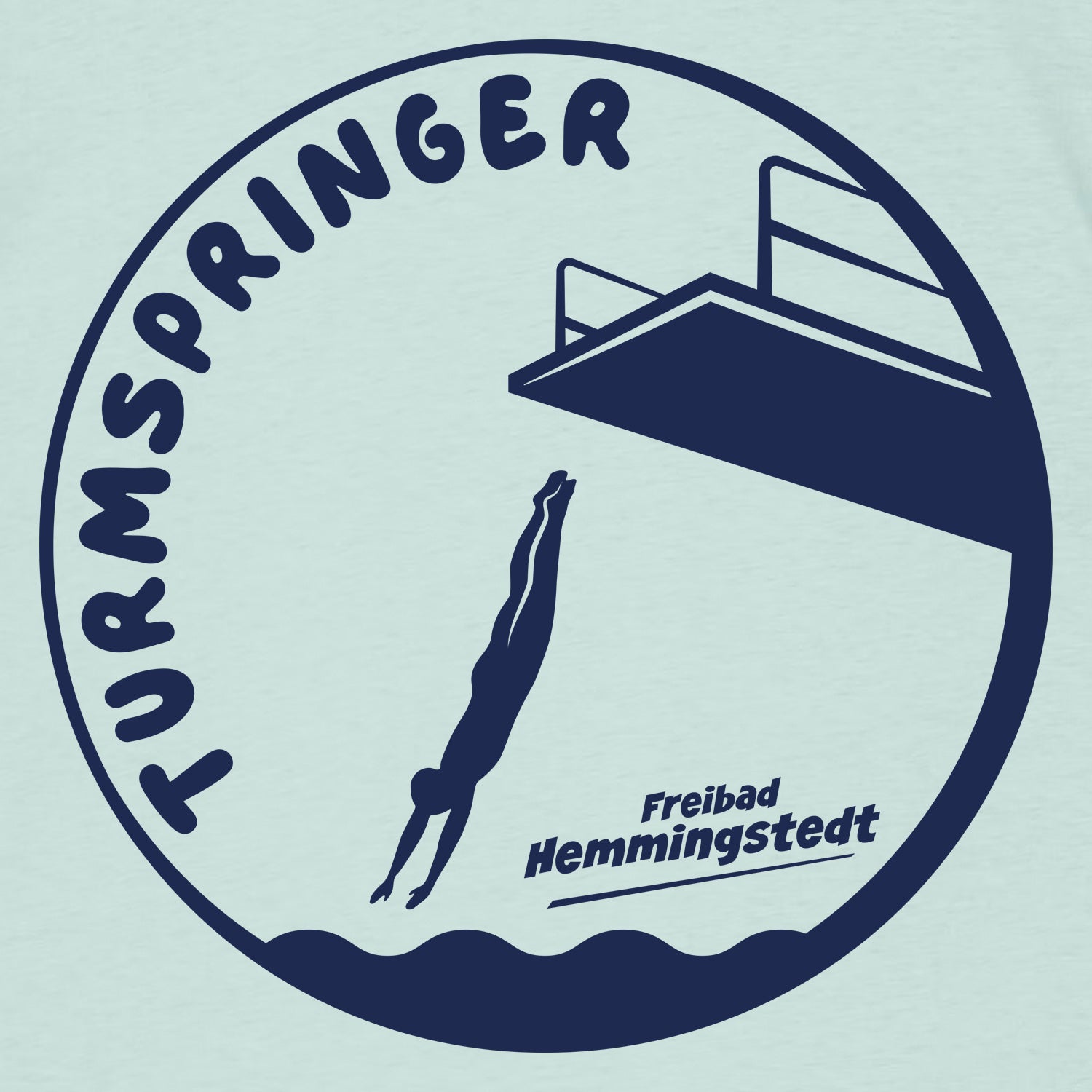 Detailansicht vom Motiv Turmspringer vom Freibad Hemmingstedt auf hellem Hintergrund. 