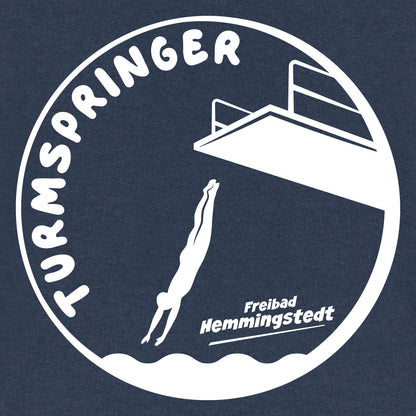 Detailansicht vom Motiv Turmspringer vom Freibad Hemmingstedt auf dunklem Hintergrund. 
