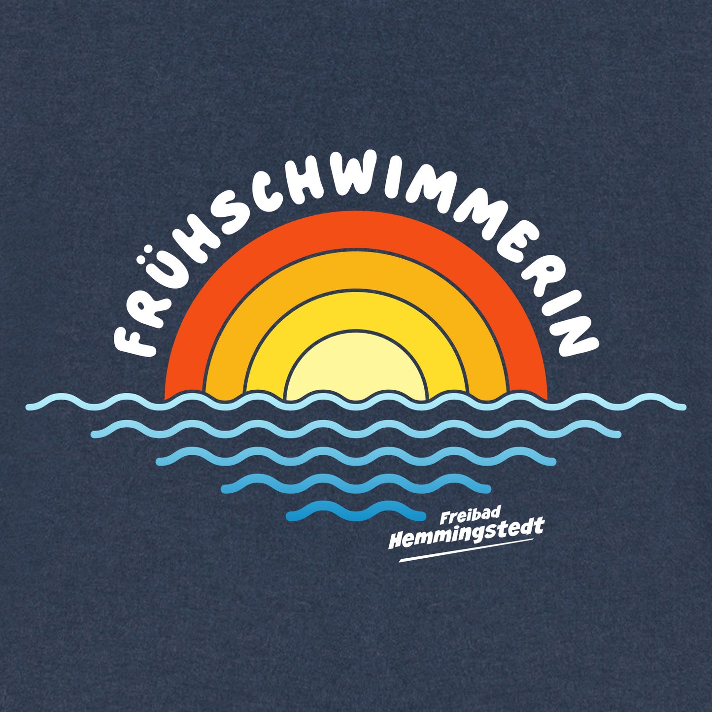 Detailansicht Motiv Frühschwimmerin auf dunklem T-Shirt.