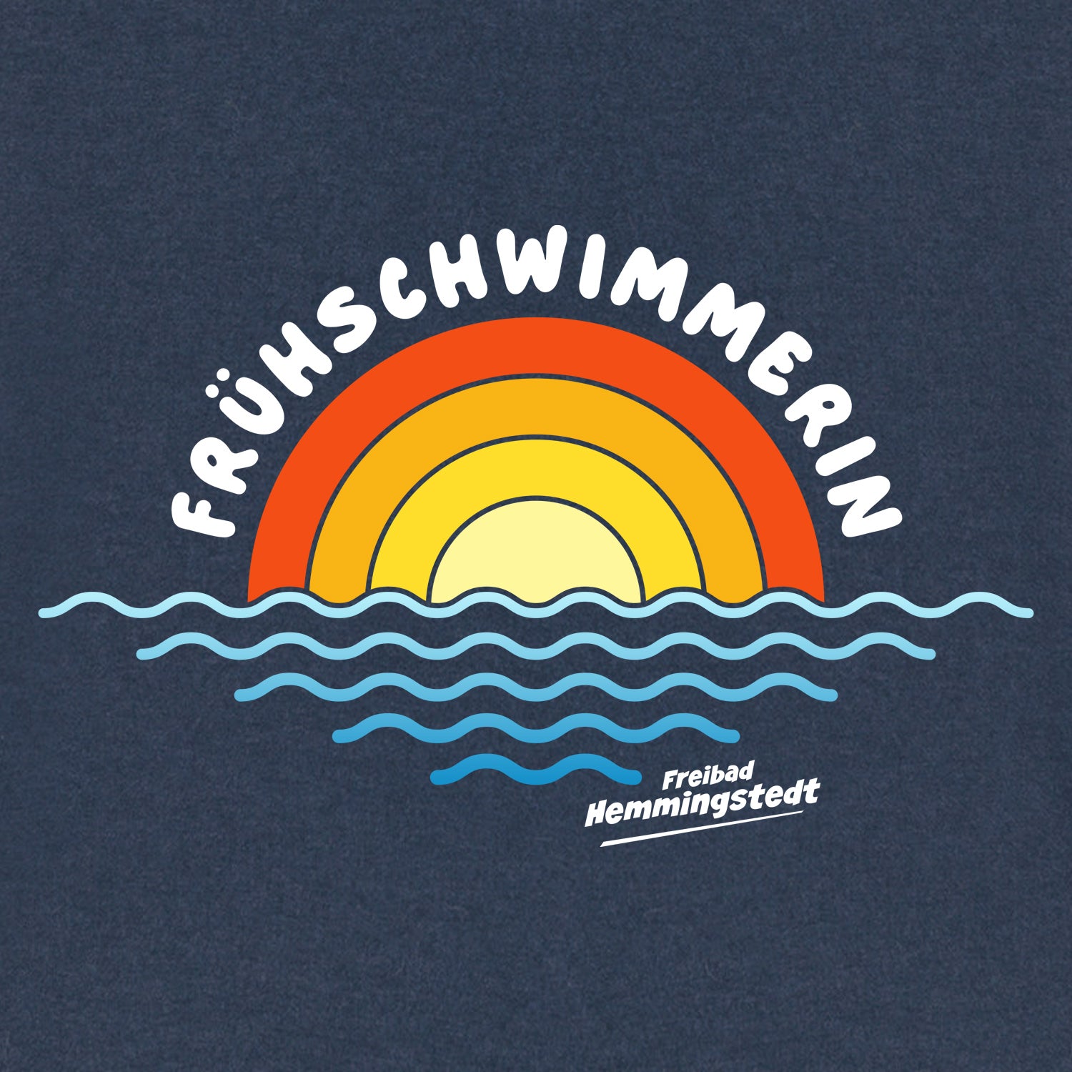 Detailansicht Motiv Frühschwimmerin auf dunklem T-Shirt.