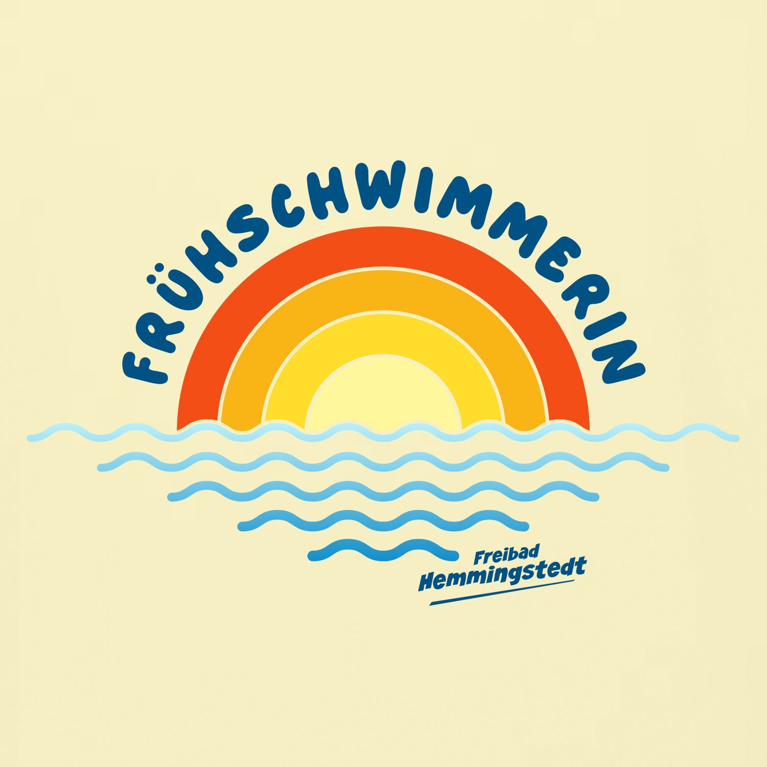 Detailansicht Motiv Frühschwimmerin auf hellem T-Shirt.