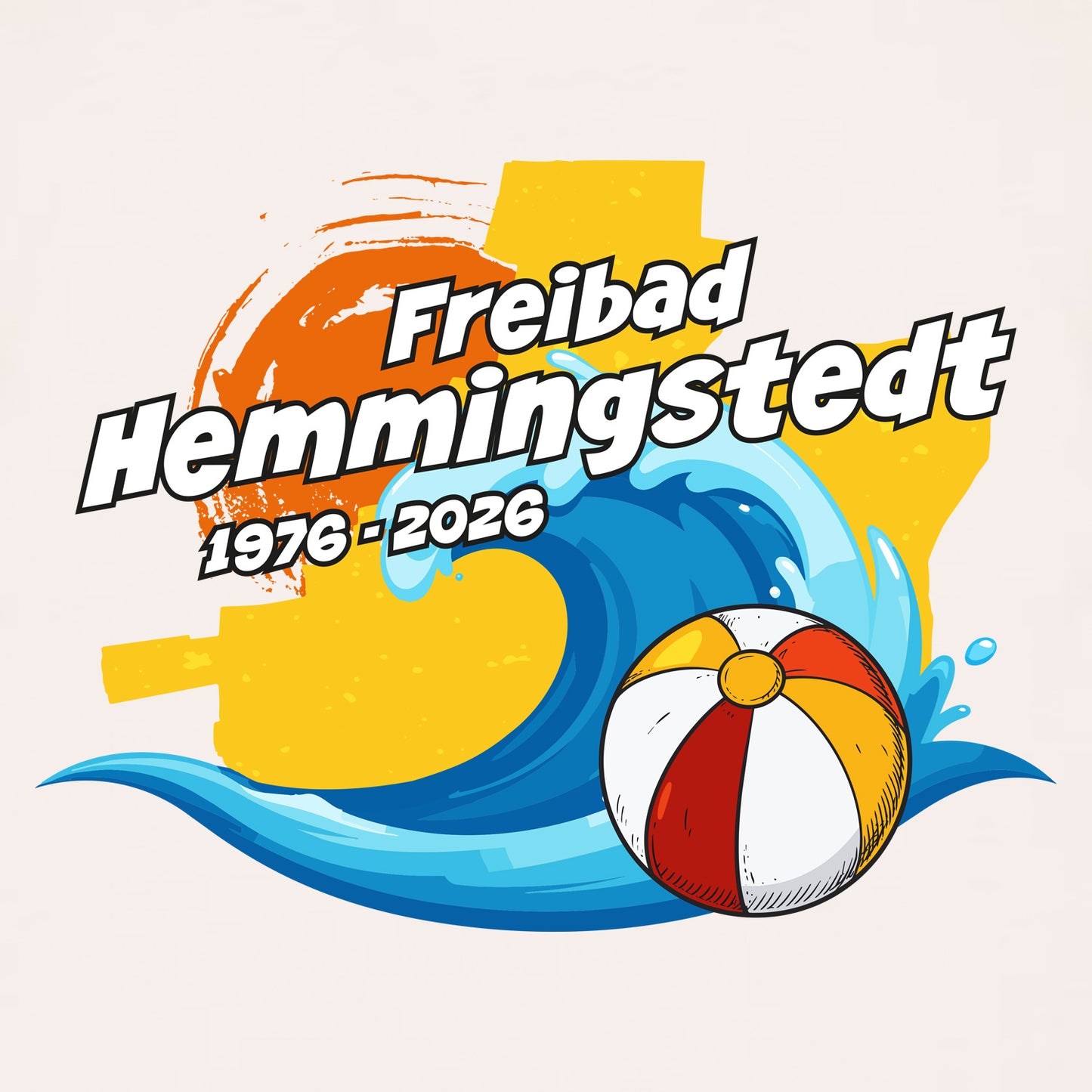 Detailansicht Motiv Jubiläum 1976-2026 auf hellem T-Shirt.