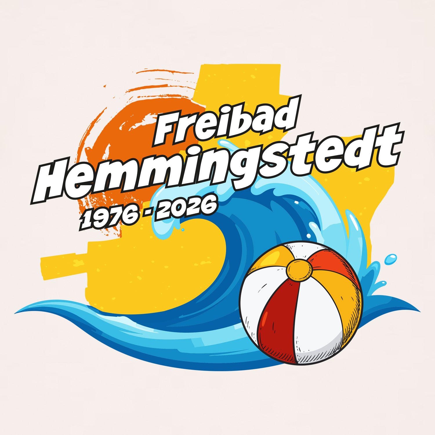 Detailansicht Motiv Jubiläum 1976-2026 auf hellem T-Shirt.