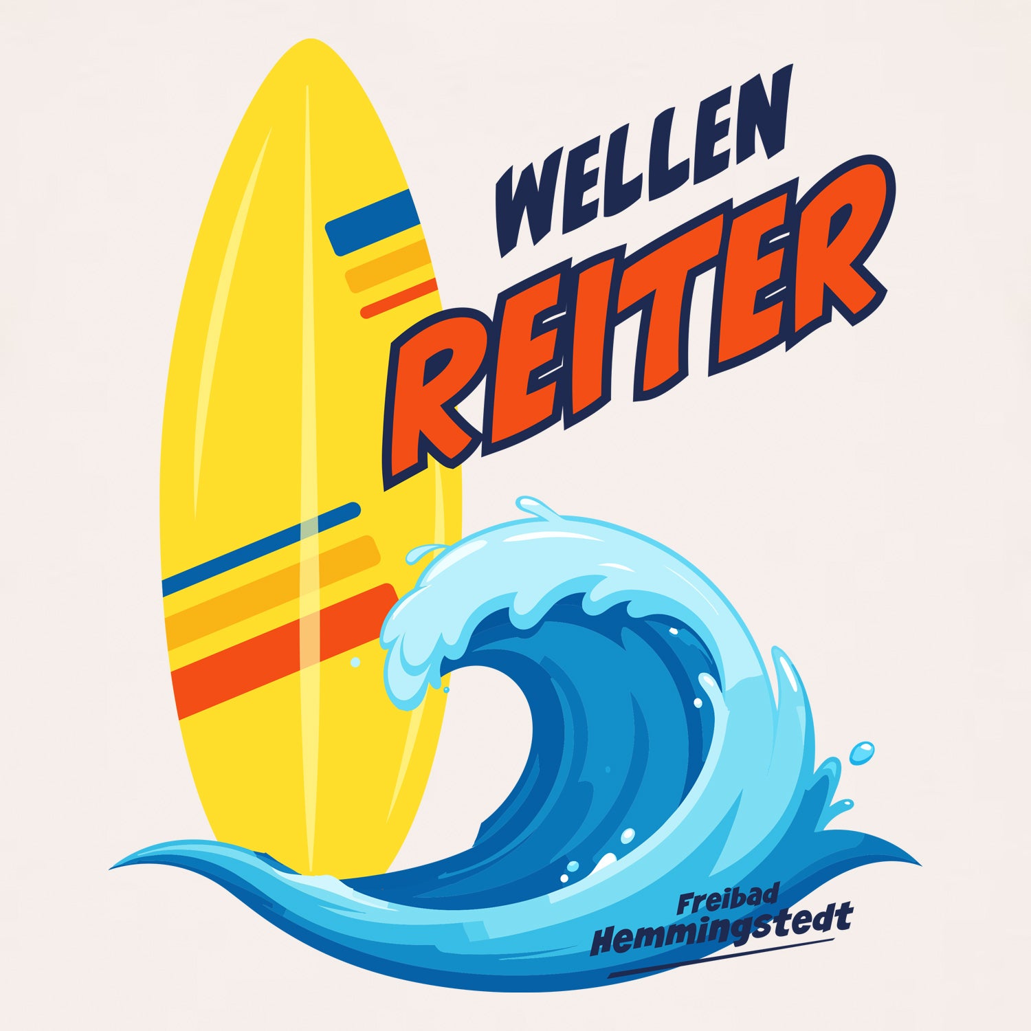 Detailansicht vom Motiv Wellenreiter vom Freibad Hemmingstedt auf hellen Hintergrund. 