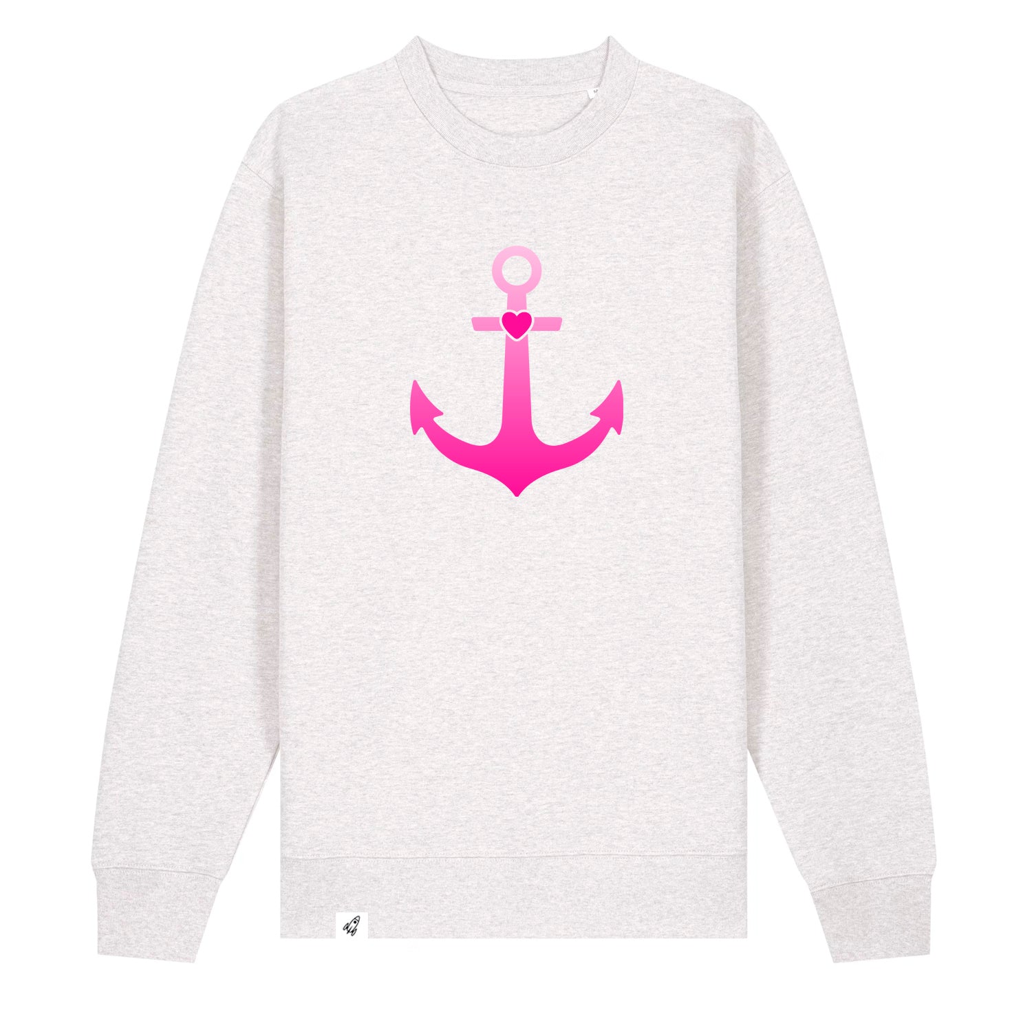 Hellgrauer Unisex Sweater aus der Pinktober Kollektion mit Anker Motiv.