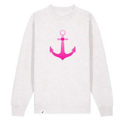 Hellgrauer Unisex Sweater aus der Pinktober Kollektion mit Anker Motiv.