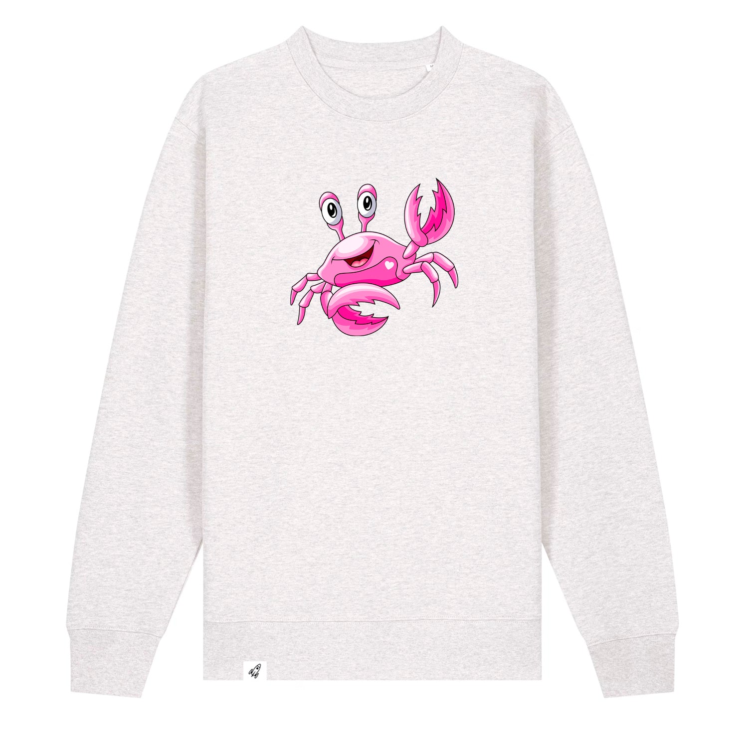 Hellgrauer Unisex Sweater aus der Pinktober Kollektion mit Krebs Motiv.