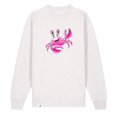 Hellgrauer Unisex Sweater aus der Pinktober Kollektion mit Krebs Motiv.