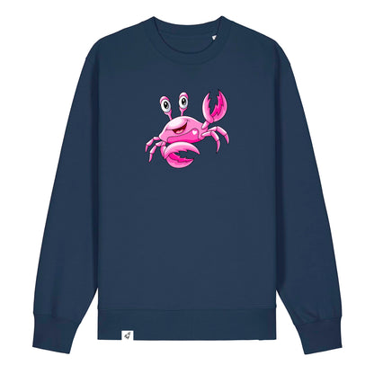 Dunkelblauer Unisex Sweater aus der Pinktober Kollektion mit Krebs Motiv.