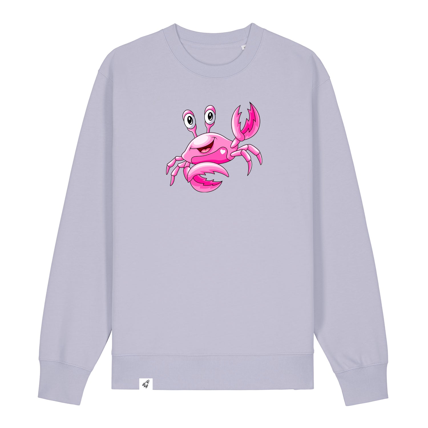 Violetter Unisex Sweater aus der Pinktober Kollektion mit Krebs Motiv.